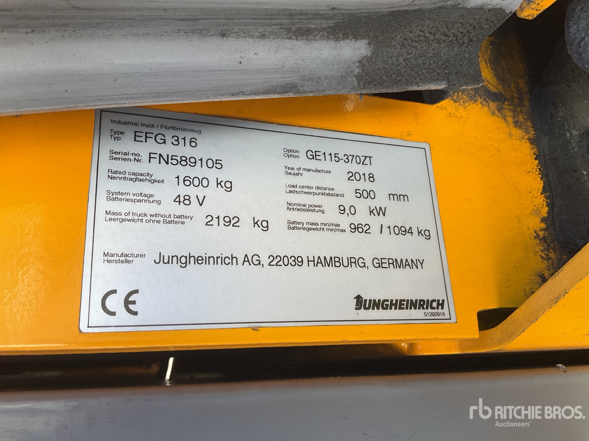 2018 Jungheinrich EFG316