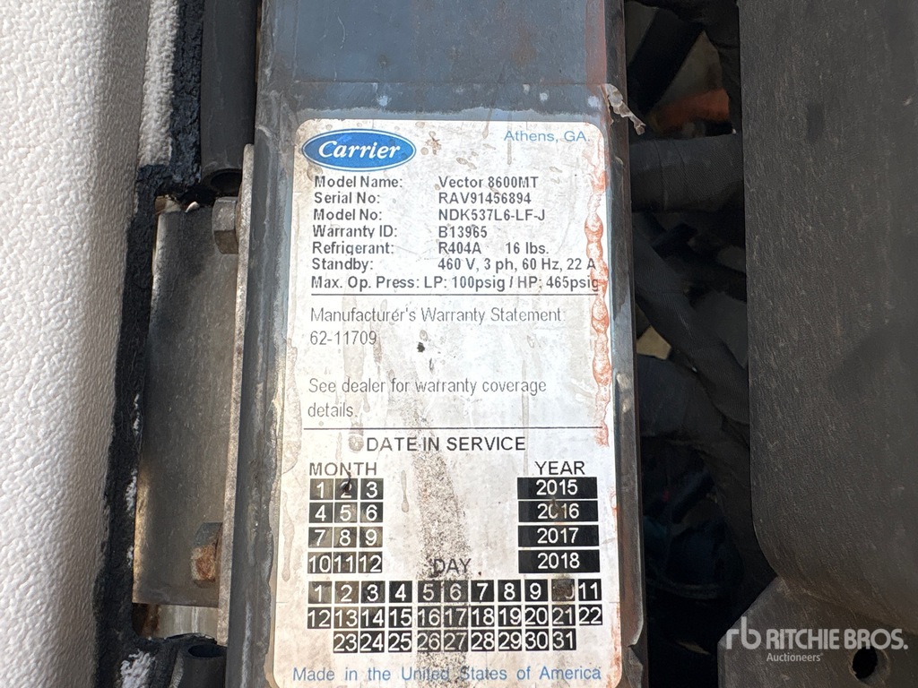 General Appearance with Refrigeration Unit Serial Number