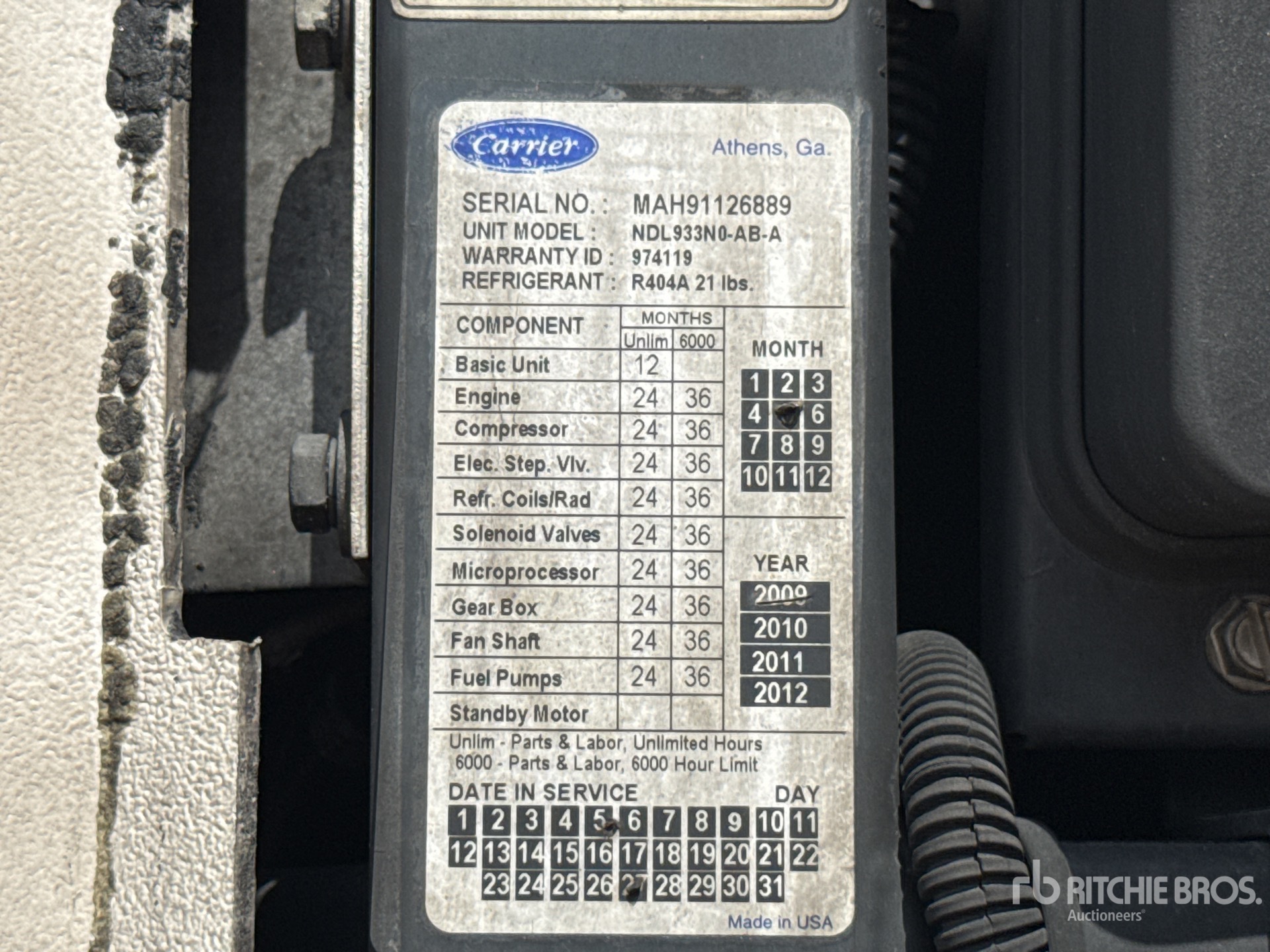 General Appearance with Refrigeration Unit Serial Number