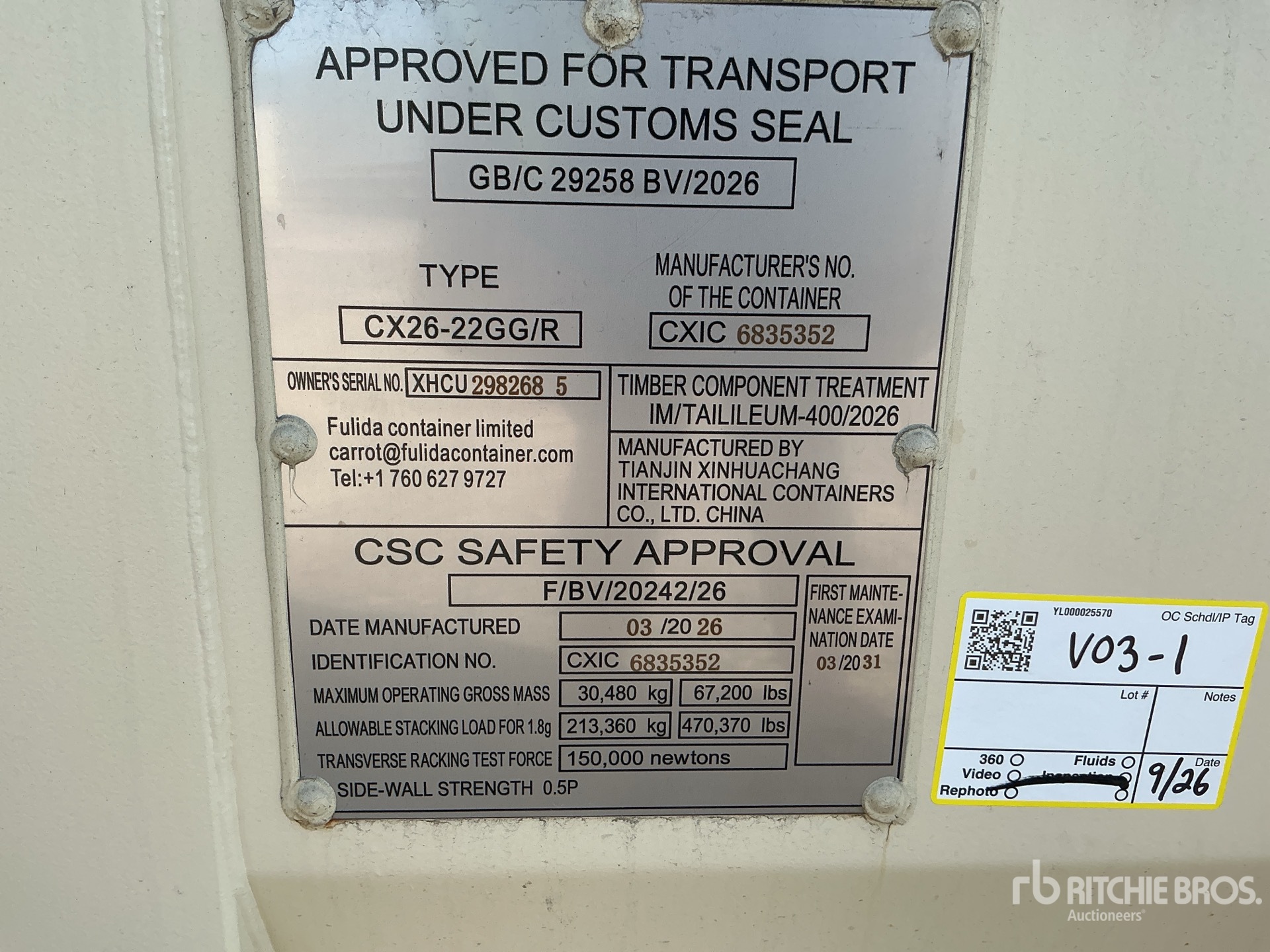 General Appearance with Serial Number / VIN