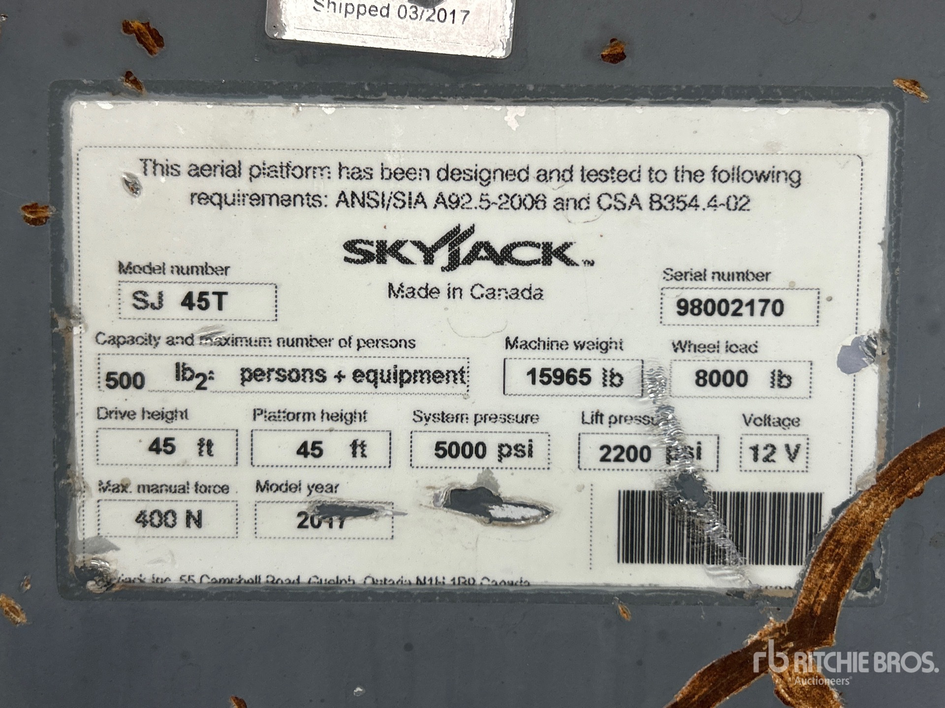 2017 Skyjack SJ45T