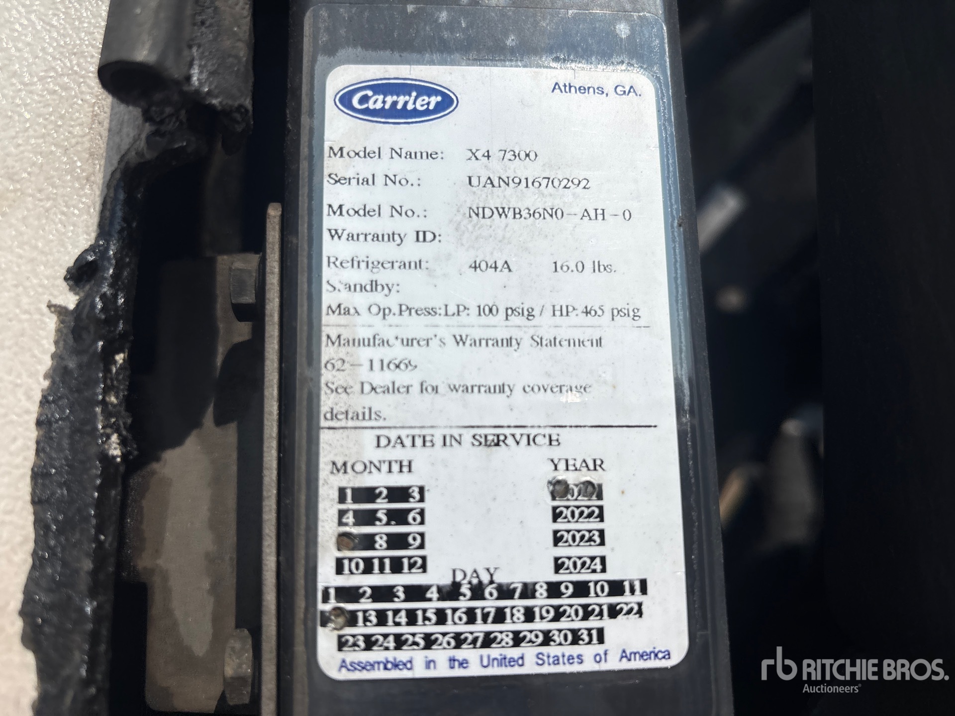 General Appearance with Refrigeration Unit Serial Number