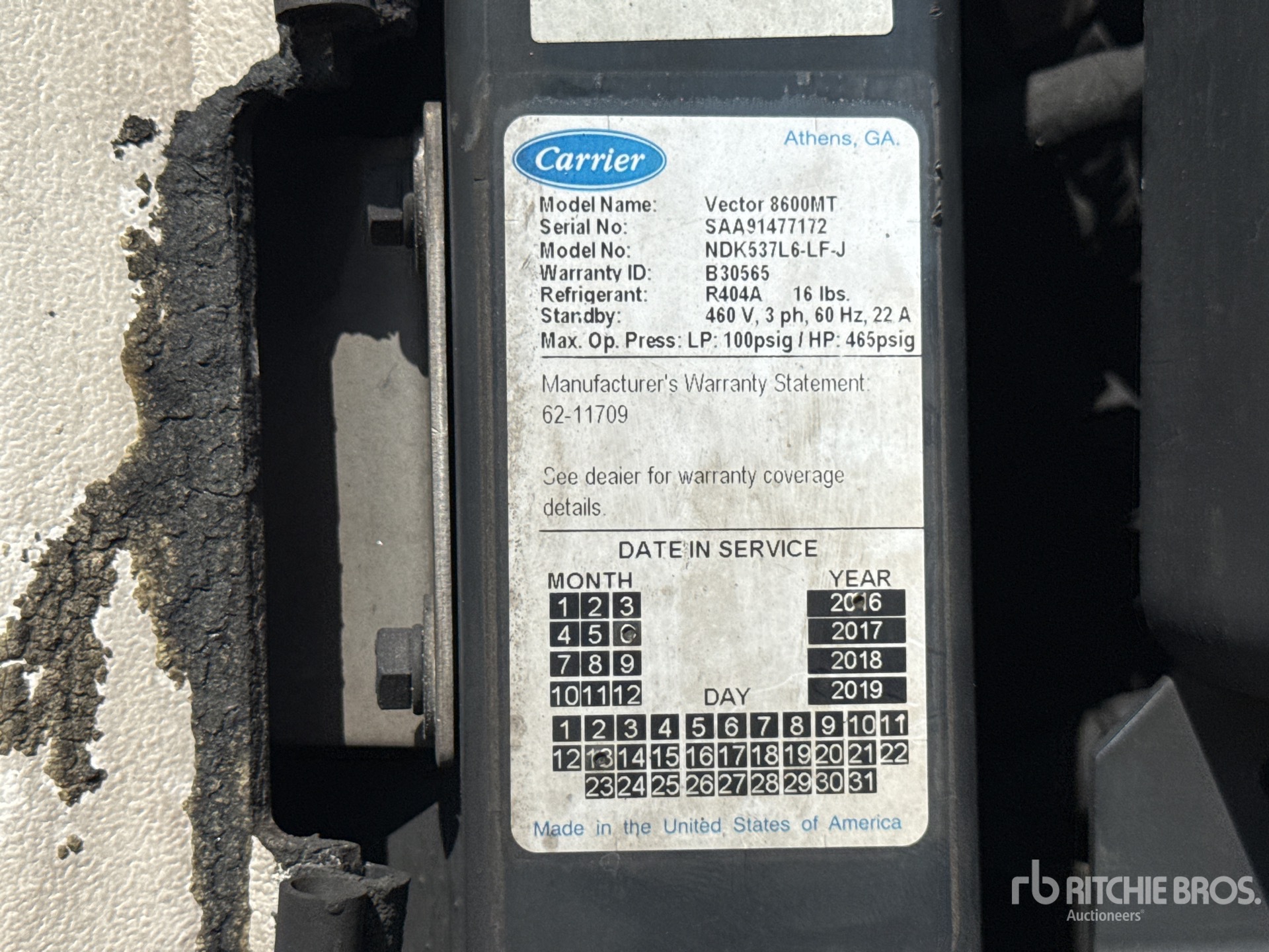General Appearance with Refrigeration Unit Serial Number