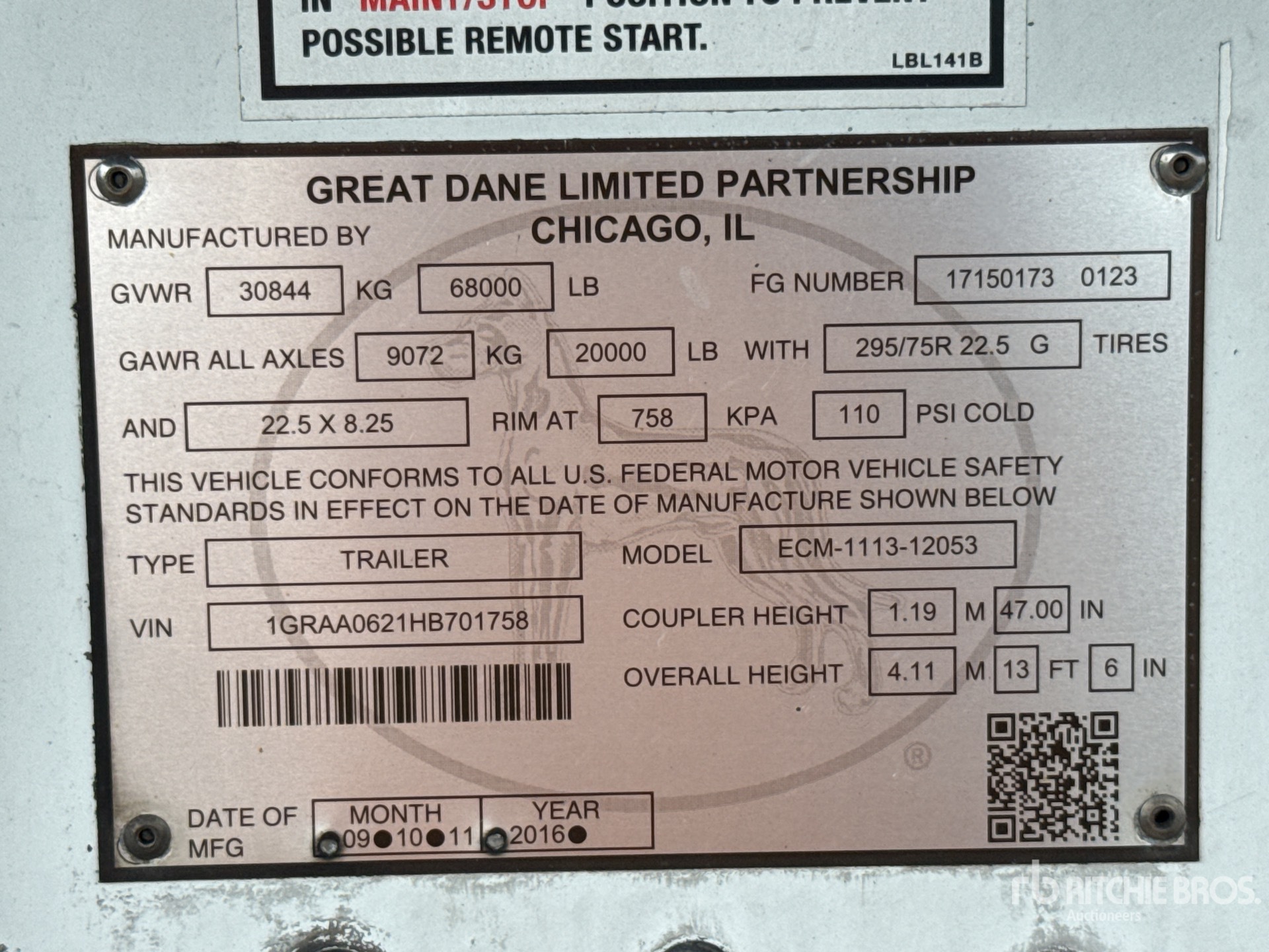 2017 Great Dane 53 ft T/A