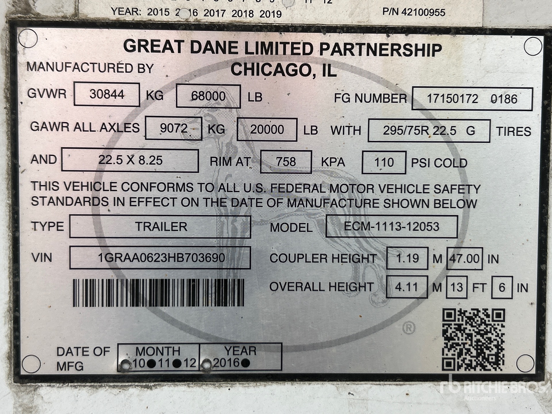 2017 Great Dane 53 ft x 102 in T/A Multi -Temp