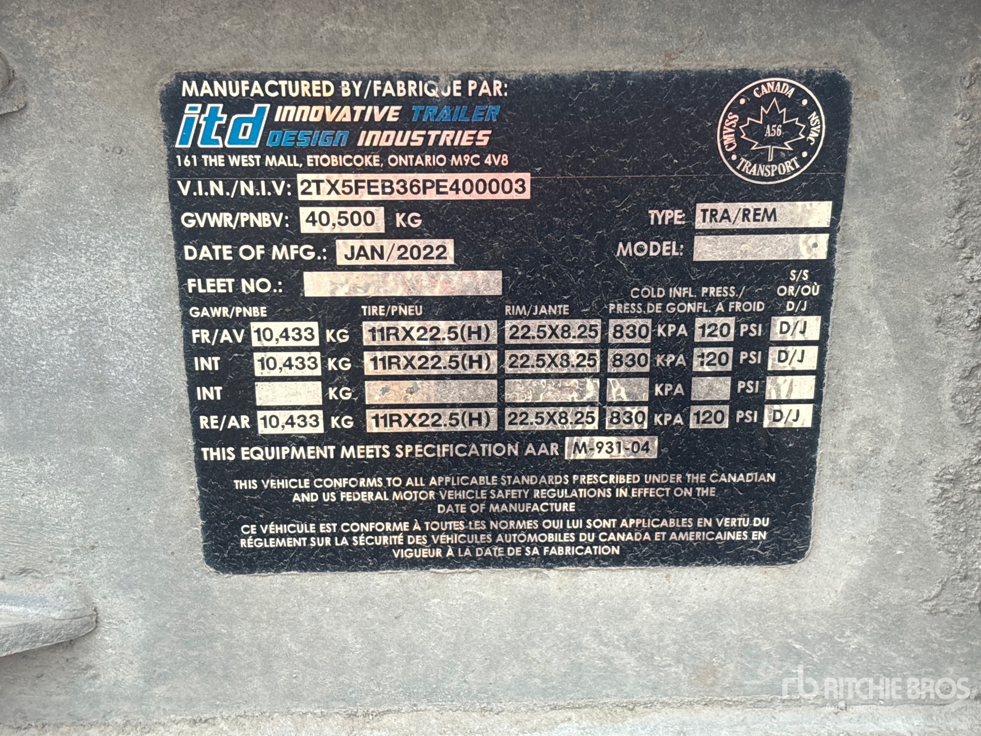General Appearance with Serial Number / VIN