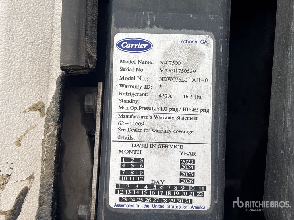 General Appearance with Refrigeration Unit Serial Number