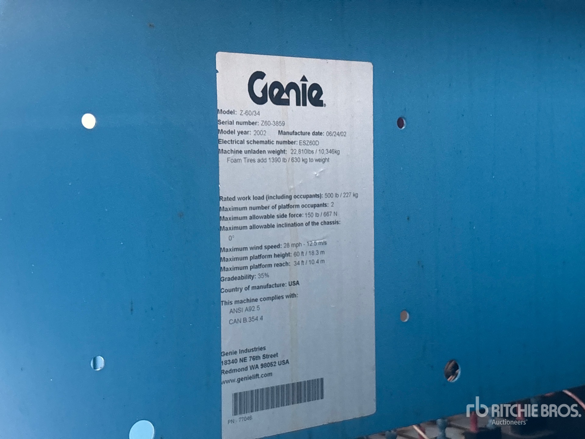 2002 Genie Z-60/34