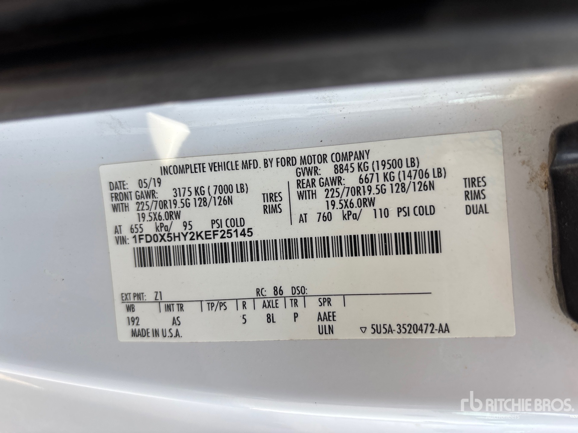 General Appearance with Serial Number / VIN