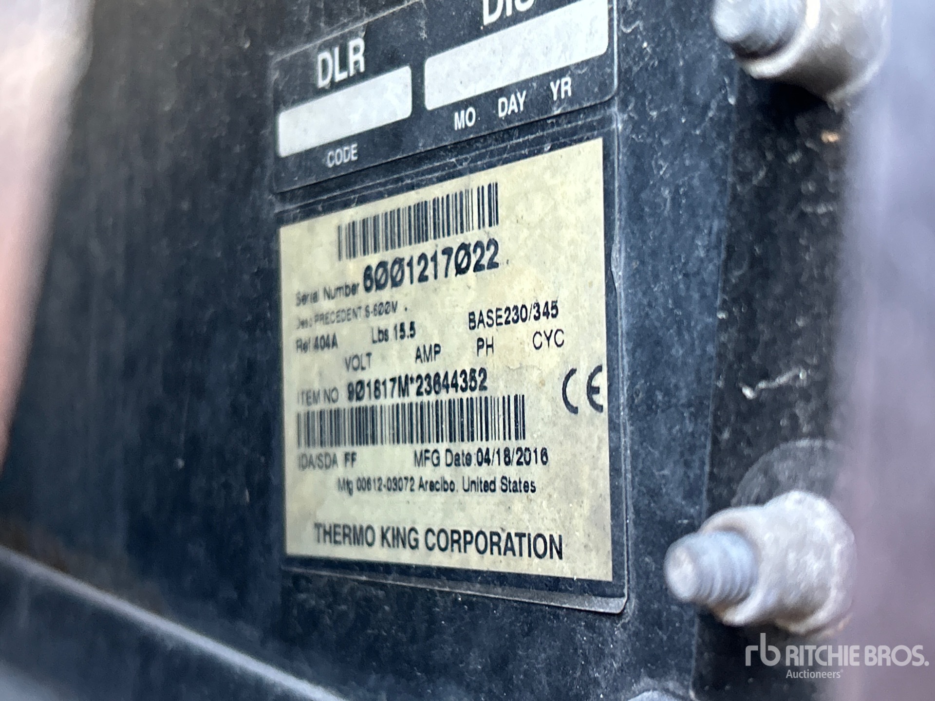 General Appearance with Refrigeration Unit Serial Number