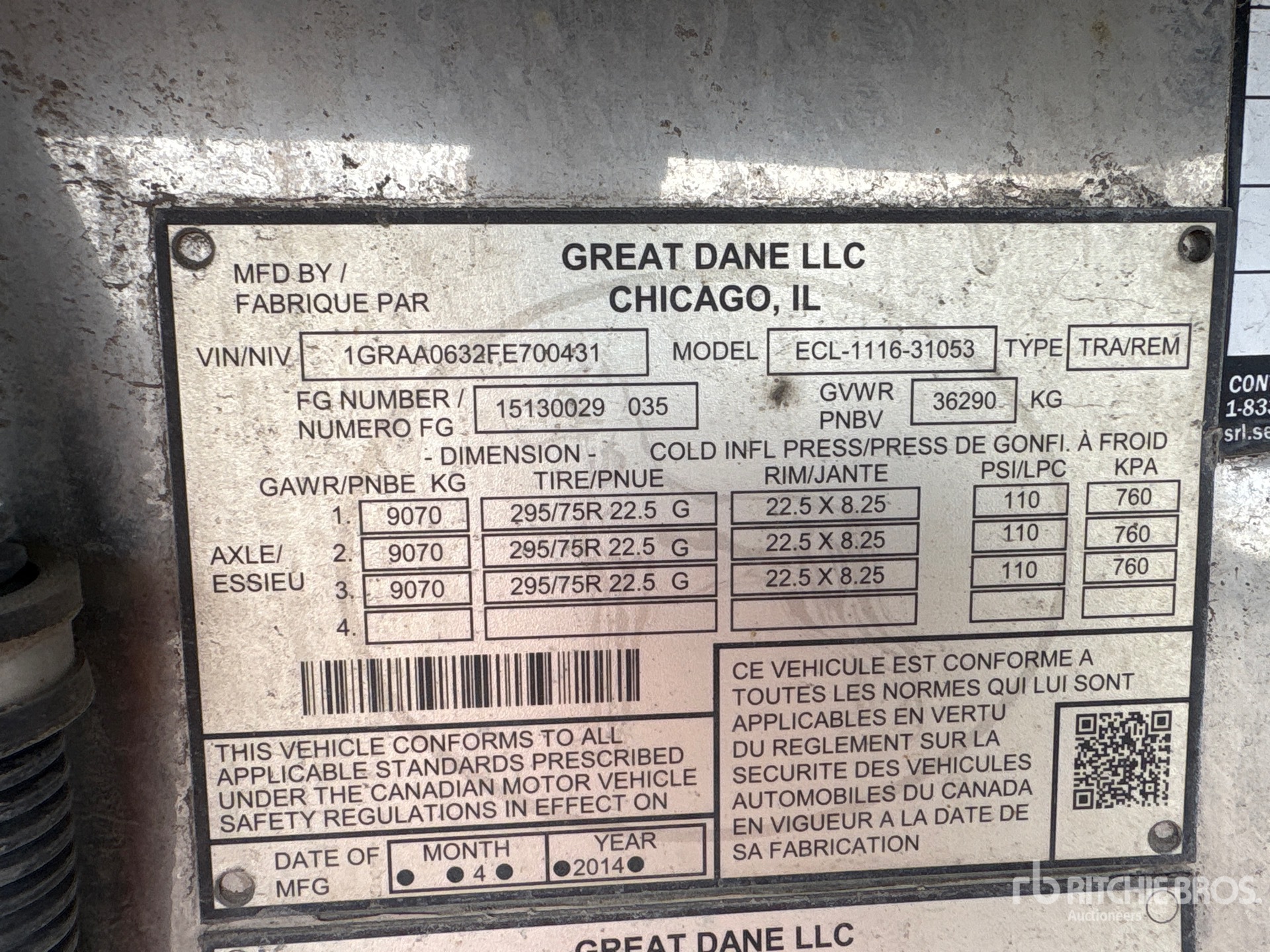 2015 Great Dane 53 FT X 102 IN TRI/A