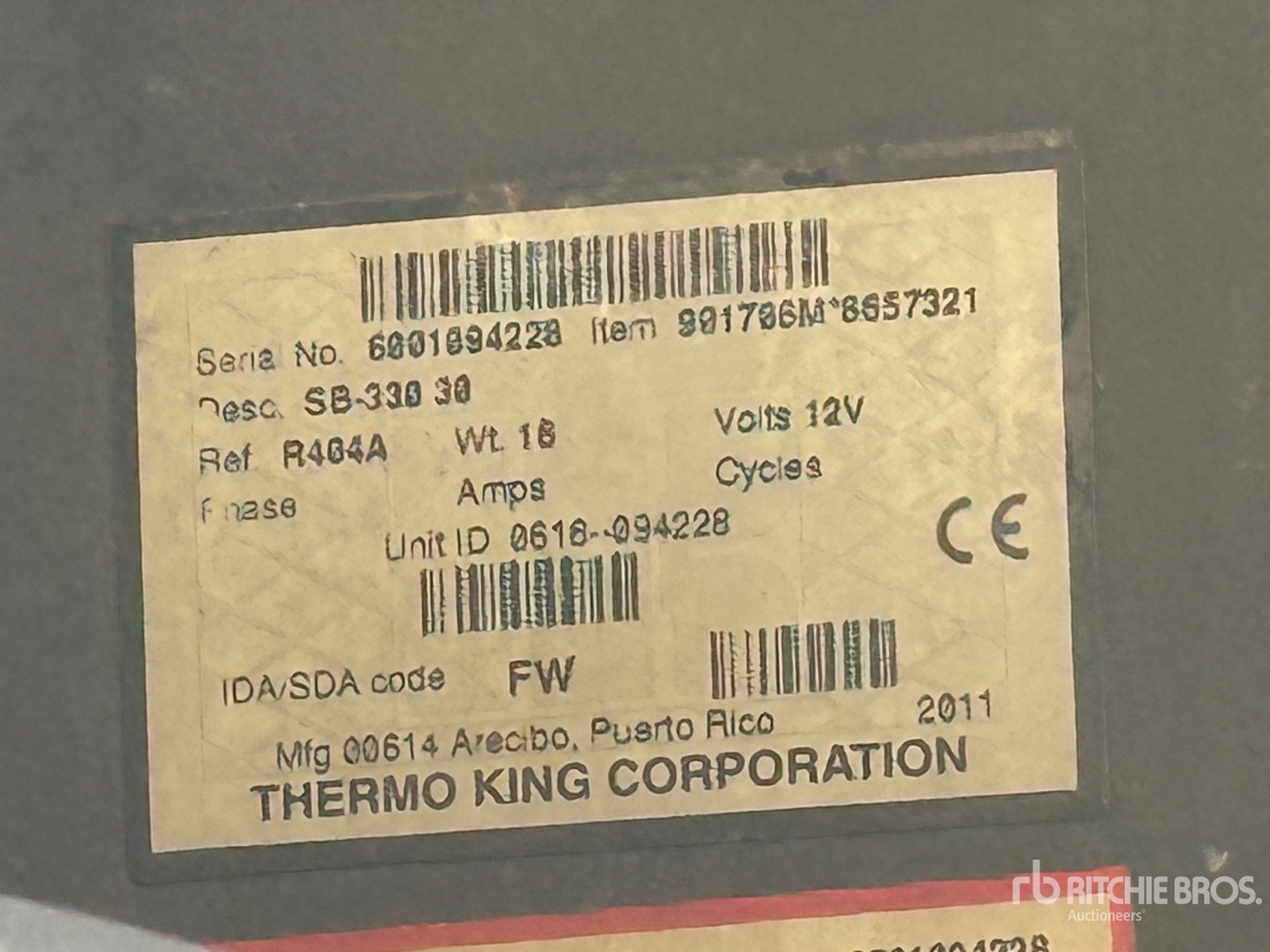 General Appearance with Refrigeration Unit Serial Number
