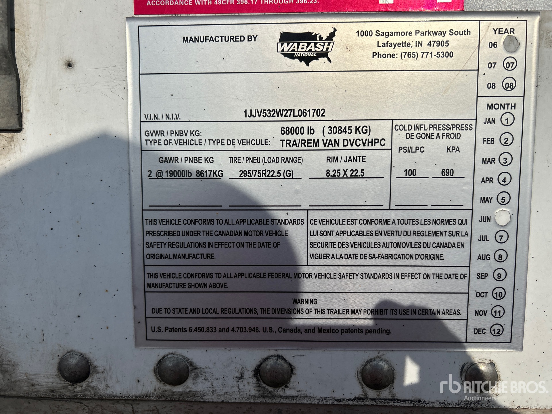 2007 Wabash 53 ft x 102 in T/A