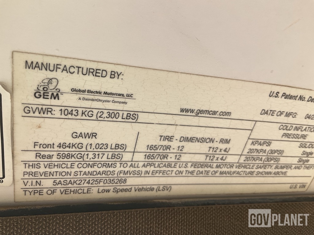 General Appearance with Serial Number / VIN