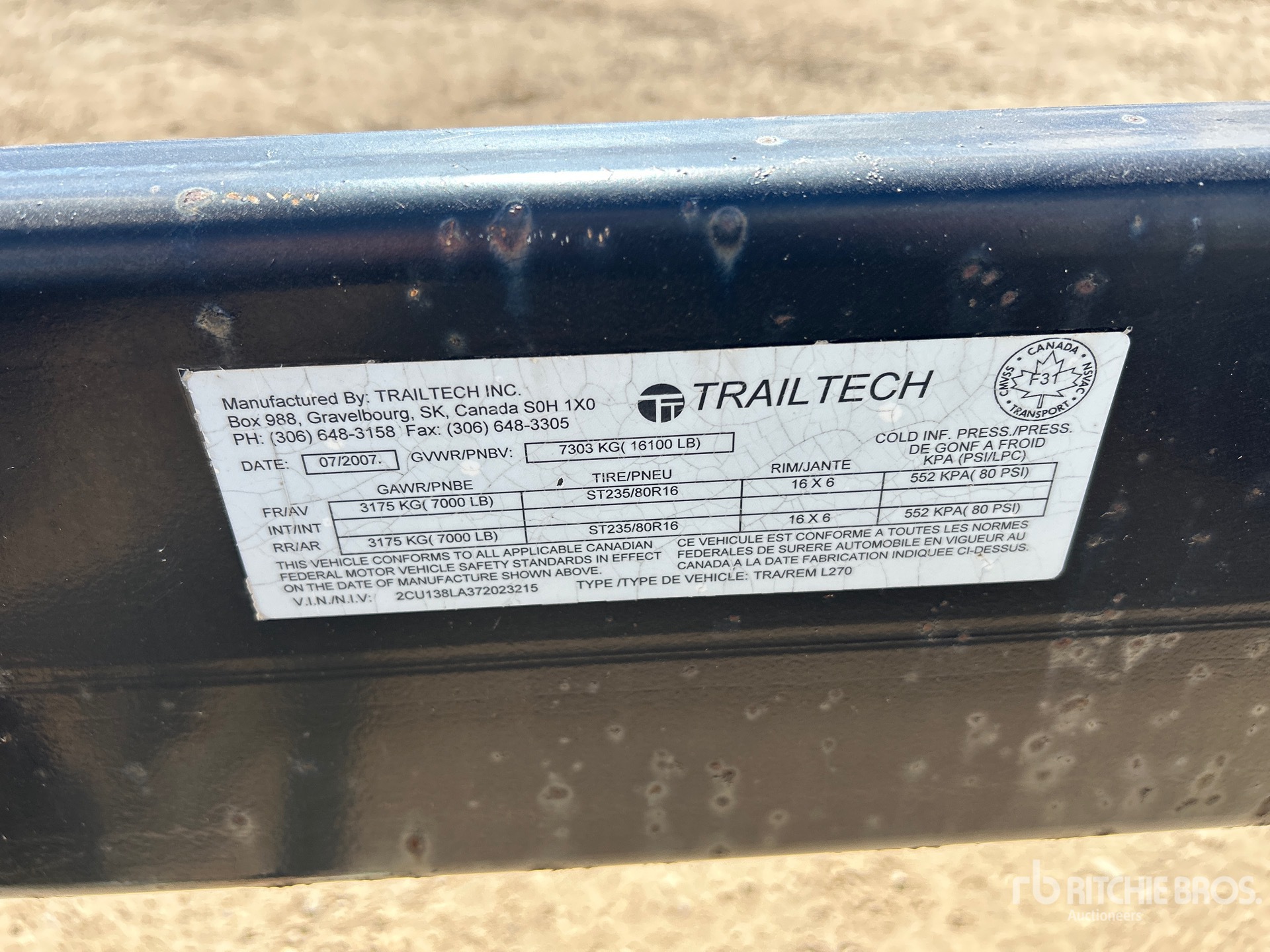 2007 Trailtech 20 ft T/A