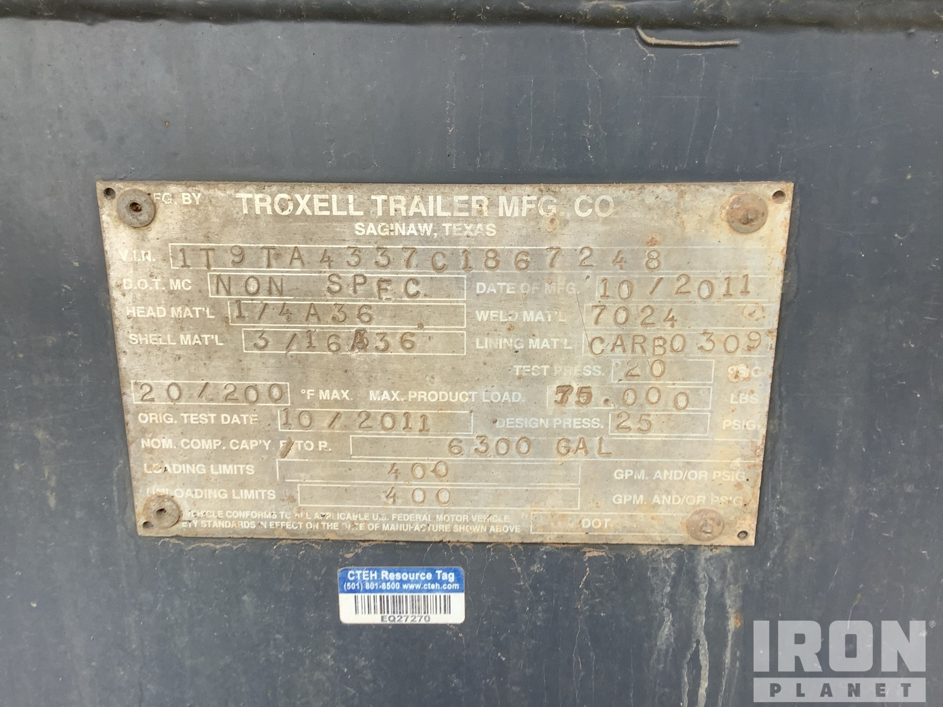 2012 Trojan 6300 gal Tri/A