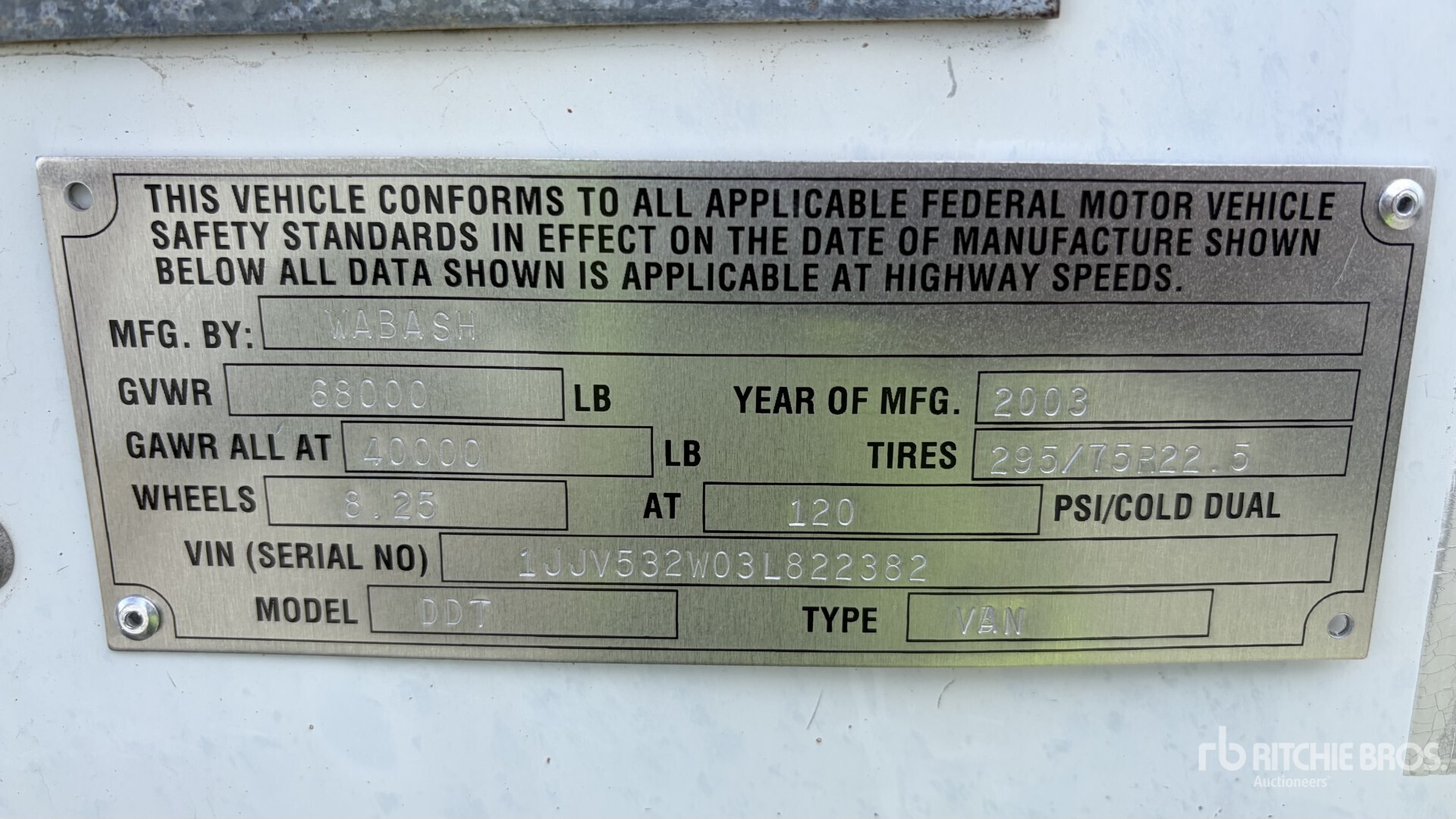 2003 Wabash 53 ft x 102 in T/A