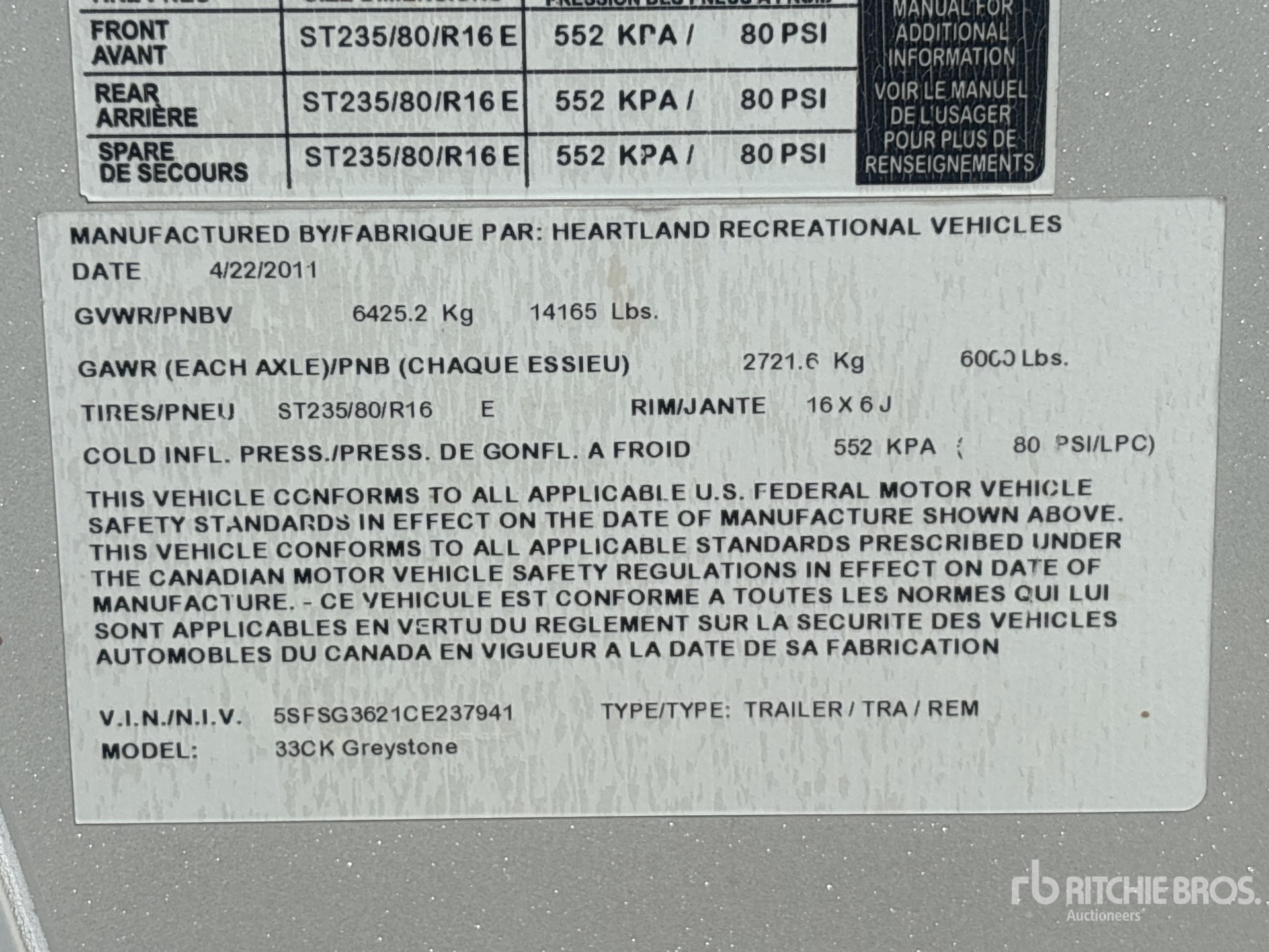General Appearance with Serial Number / VIN
