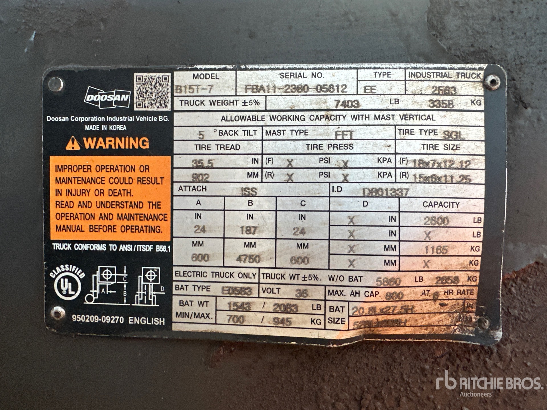 2021 Doosan FBA11-2360-0561