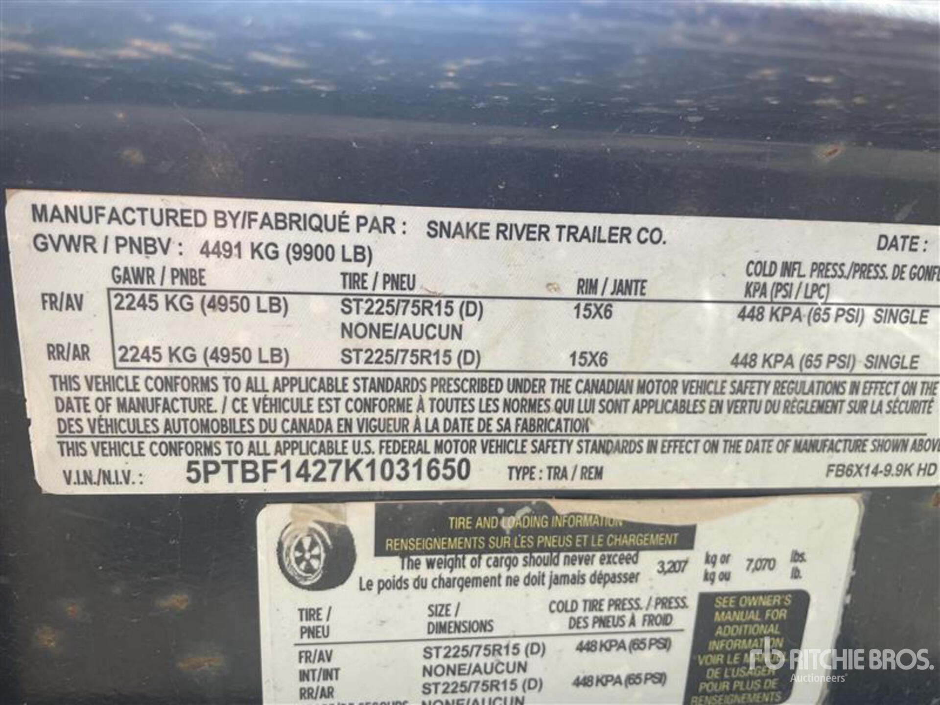 2019 Snake River 14 ft T/A