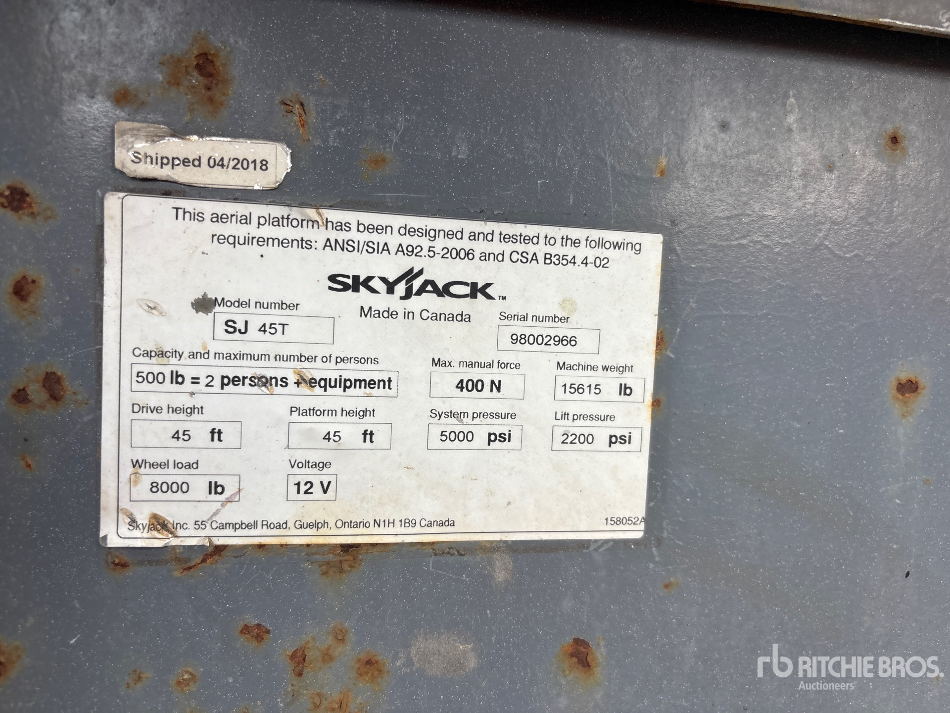 2018 Skyjack SJ45T