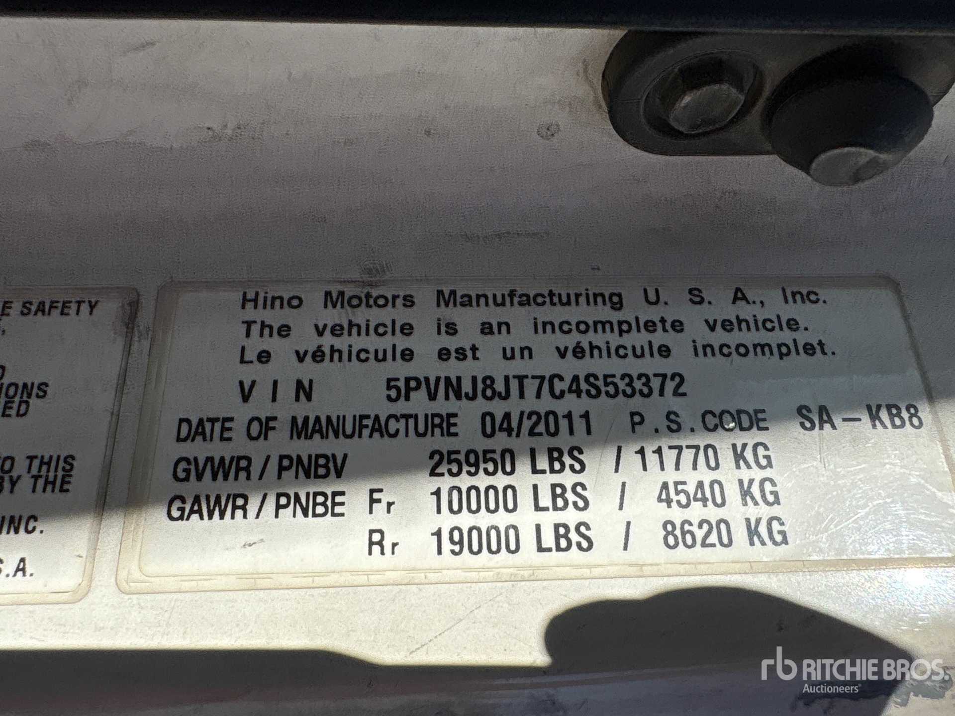 General Appearance with Serial Number / VIN
