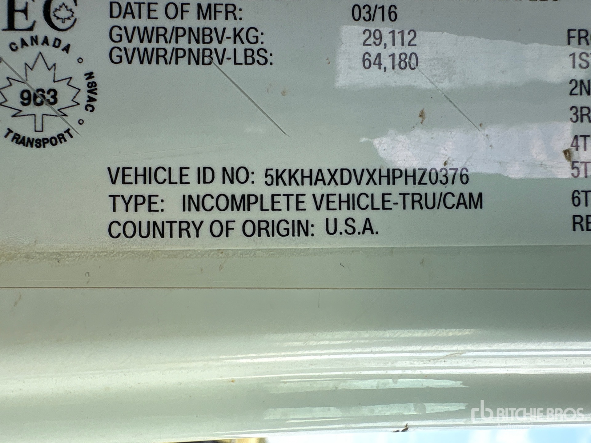 General Appearance with Serial Number / VIN
