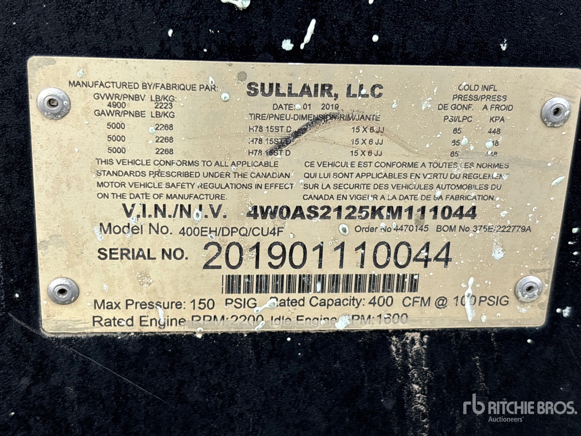 2019 Sullair 400EH/DPQ/CU4F