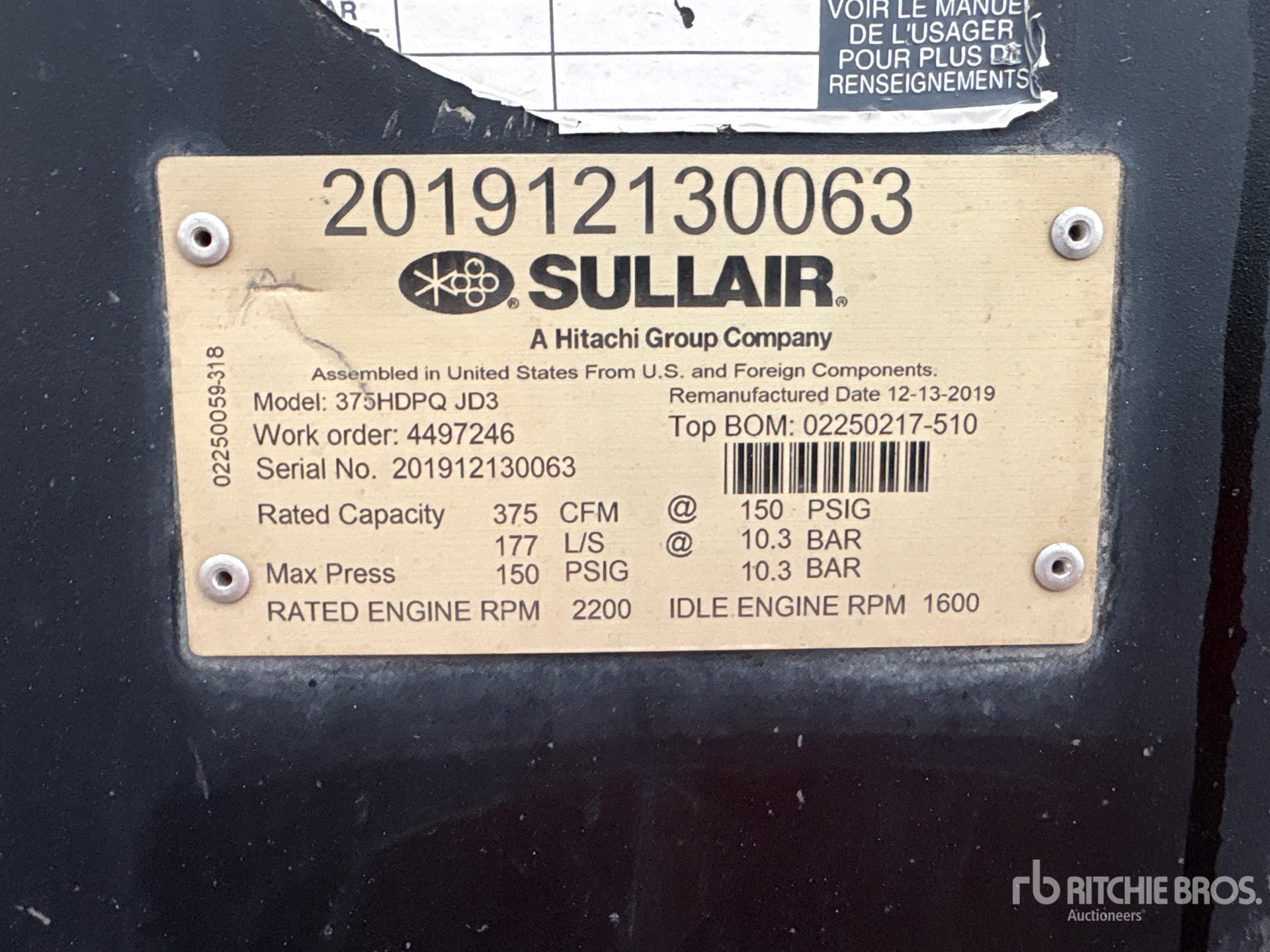 2019 Sullair 375H DPQ JD3