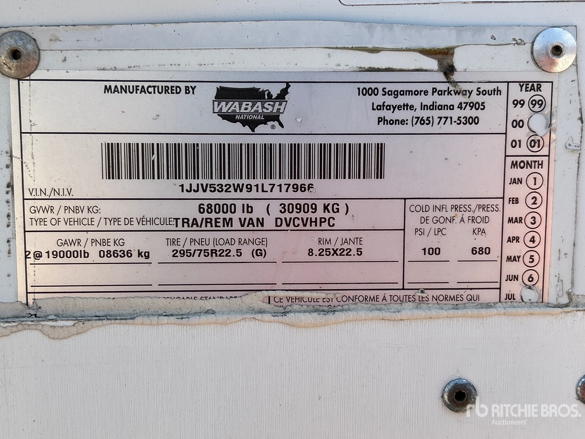 2001 Wabash 53 FT X 102 IN T/A DVCVHPC
