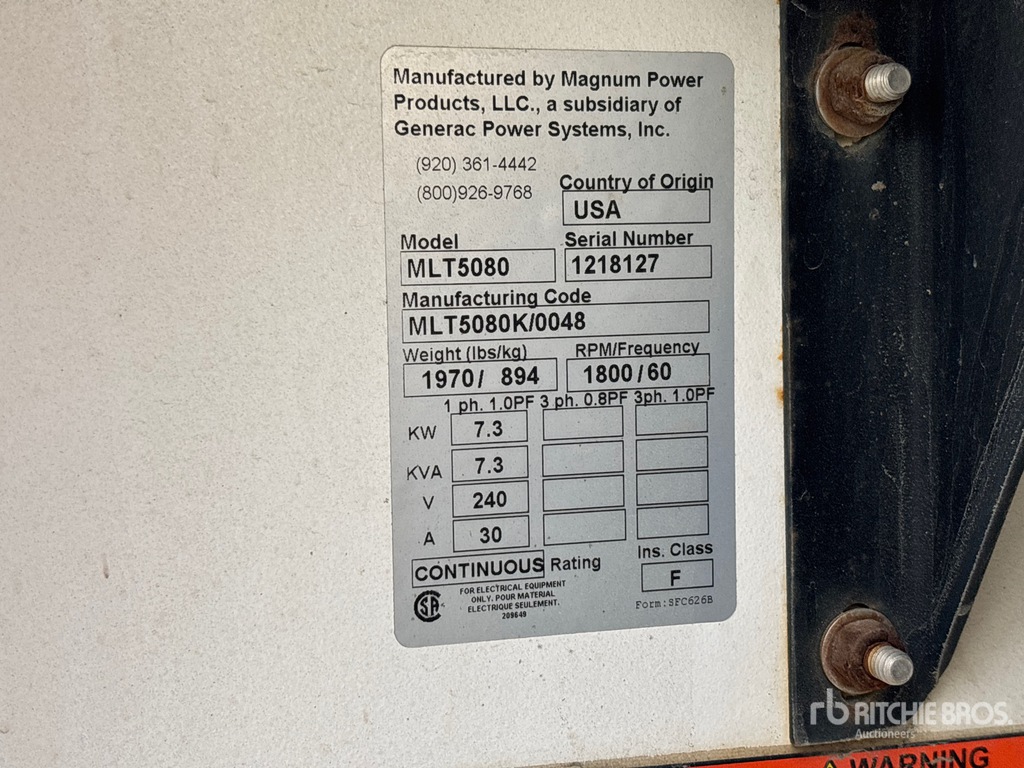 General Appearance with Unit Serial Number