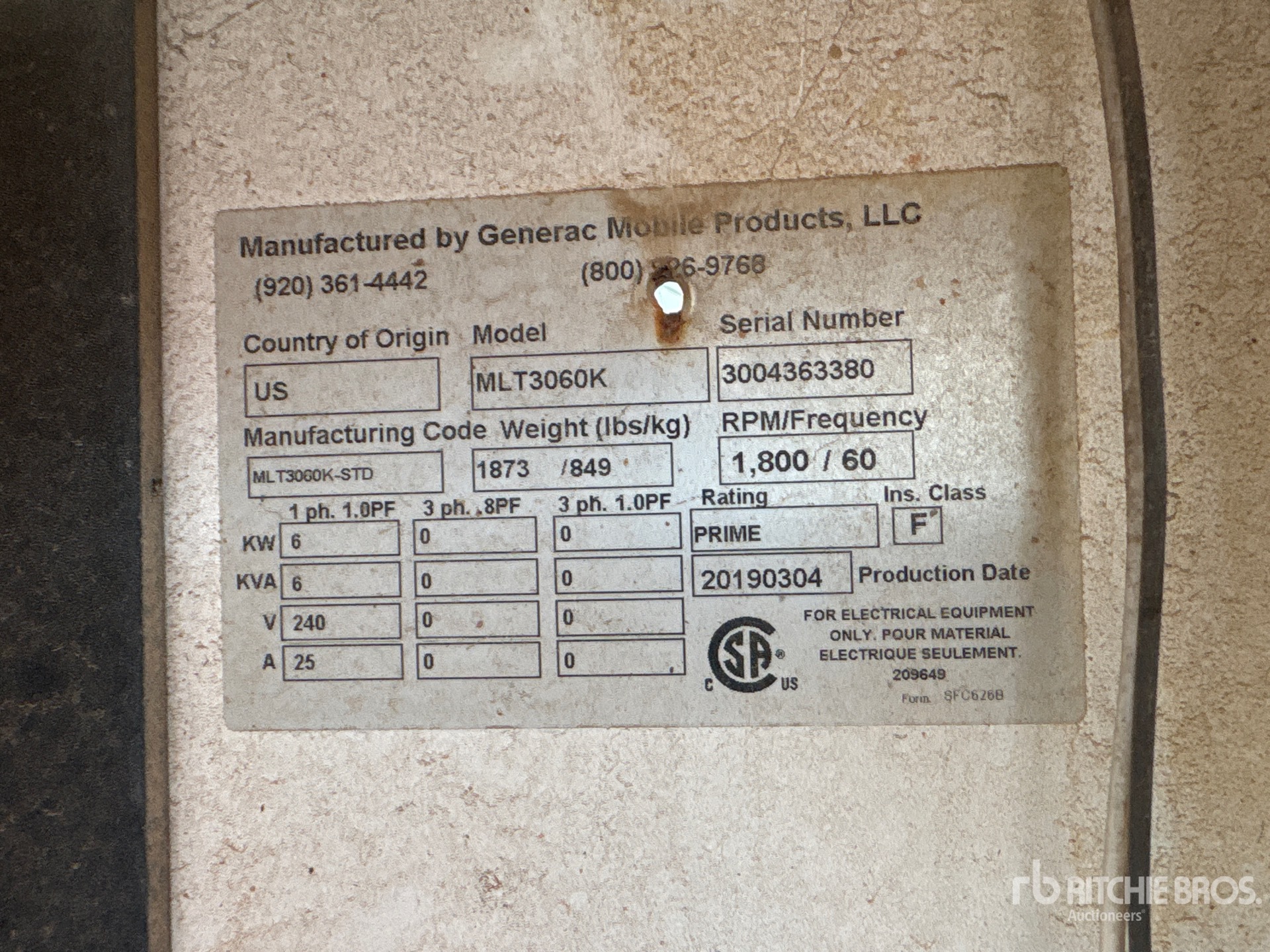 2019 Generac MLT3060K