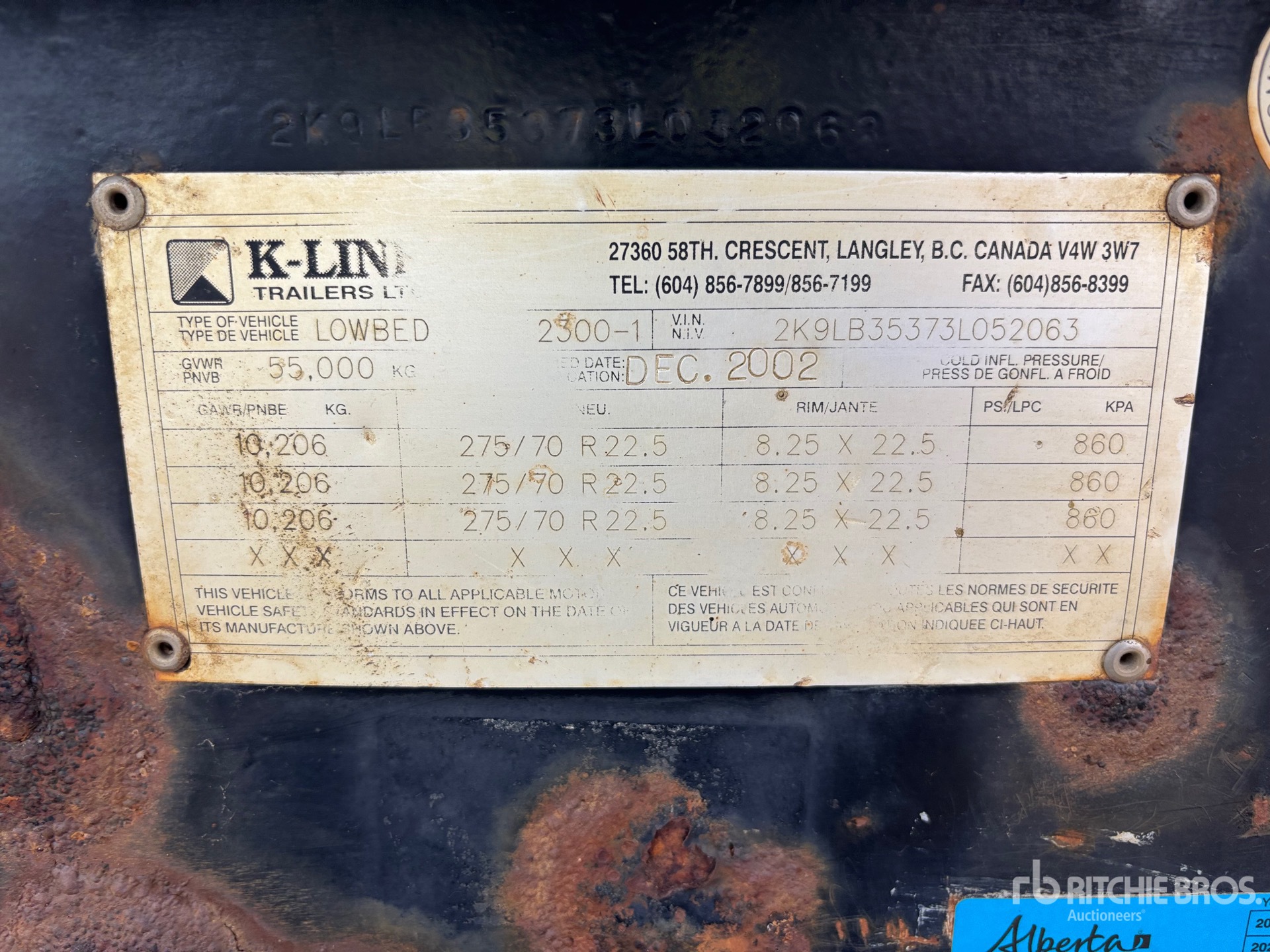 2003 K-Line 55 TON 53 FT TRI/A