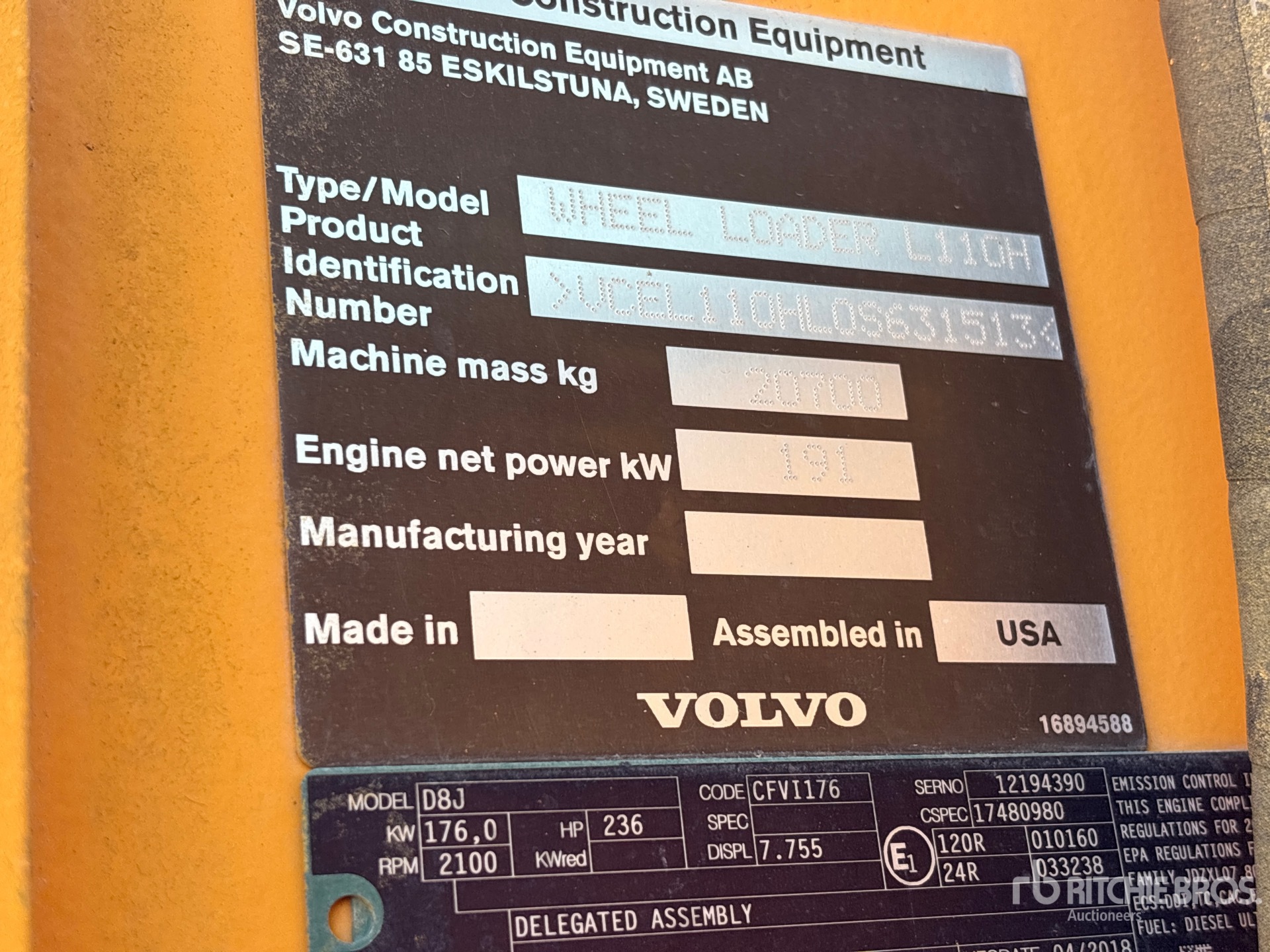 2018 Volvo L110H