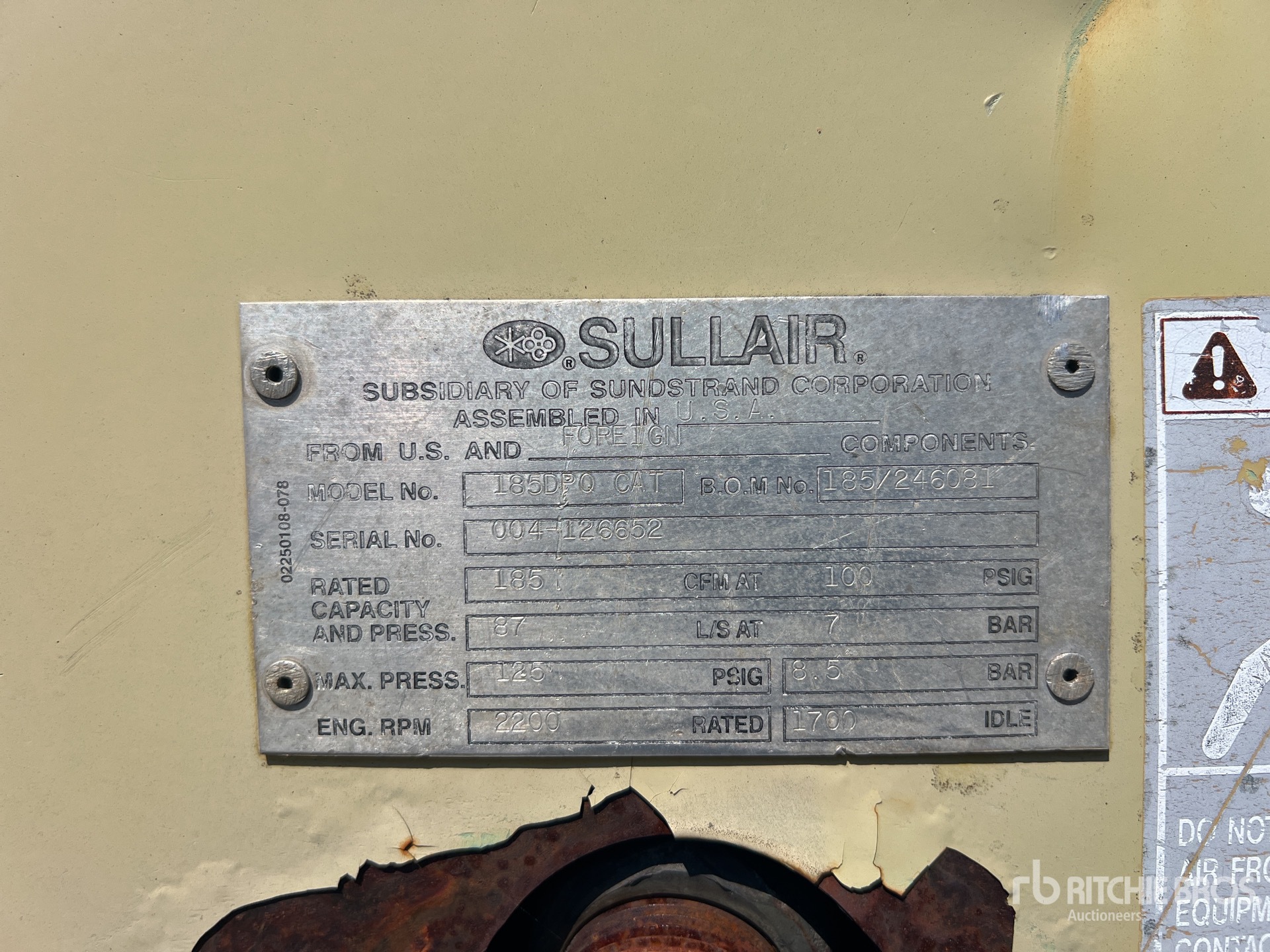 1998 Sullair 185DPQ CAT