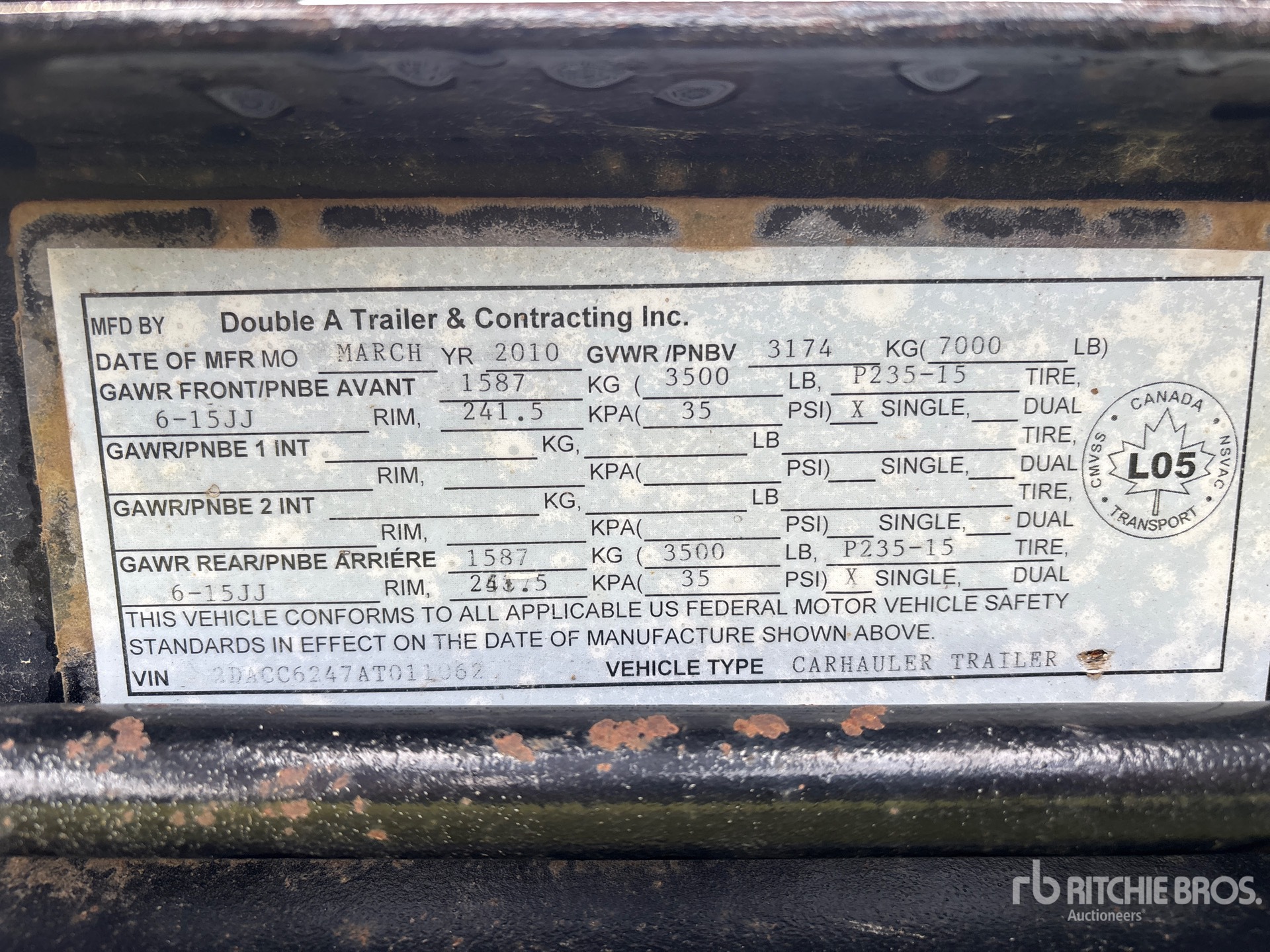 2010 Double A 20 ft T/A Tilt Deck