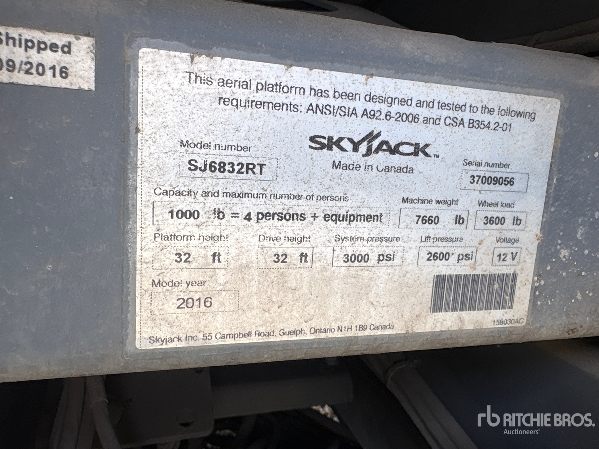 2016 Skyjack SJ6832 RT