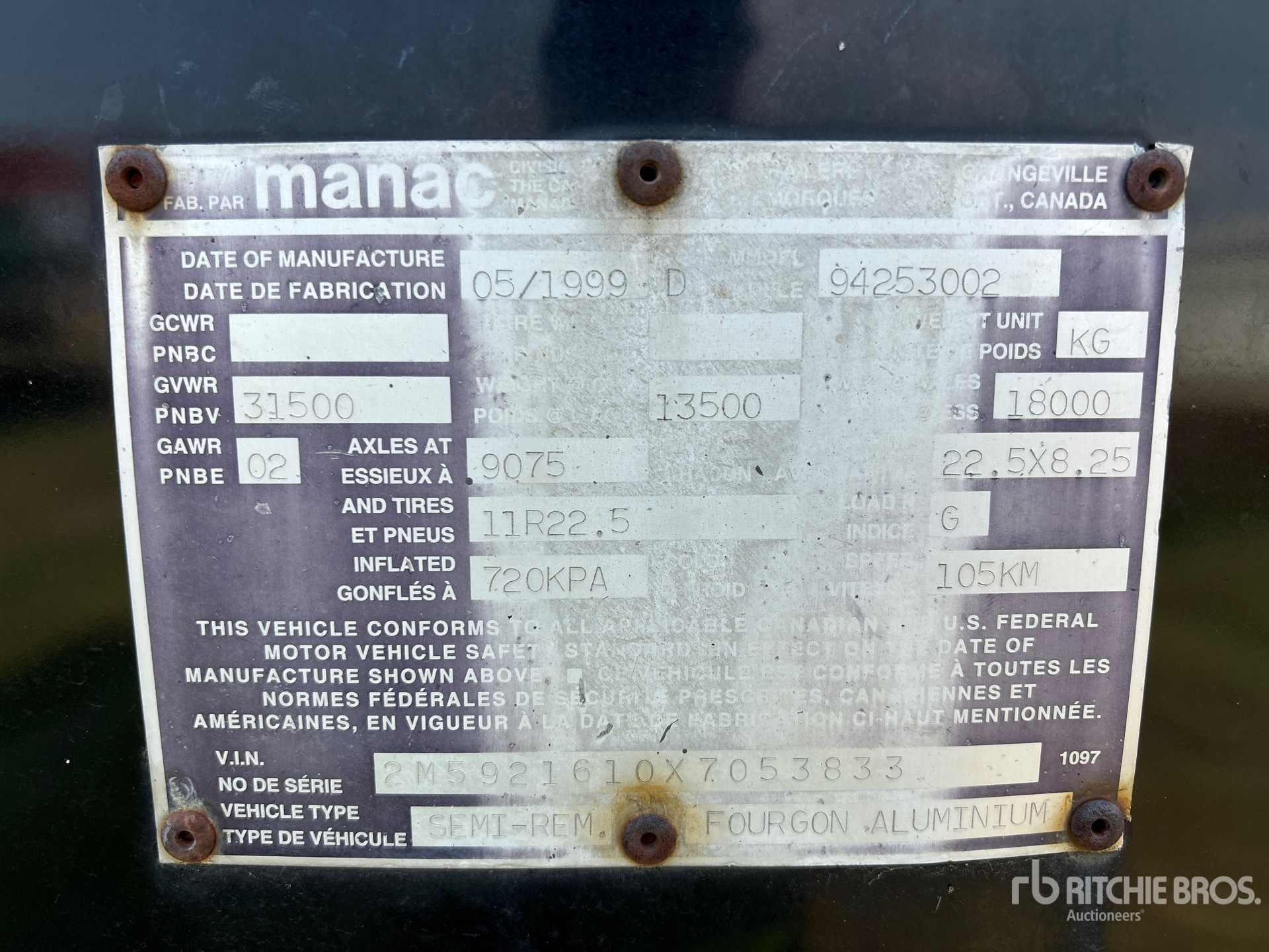 1999 Manac 53 FT X 102 IN T/A TOOL CRIB
