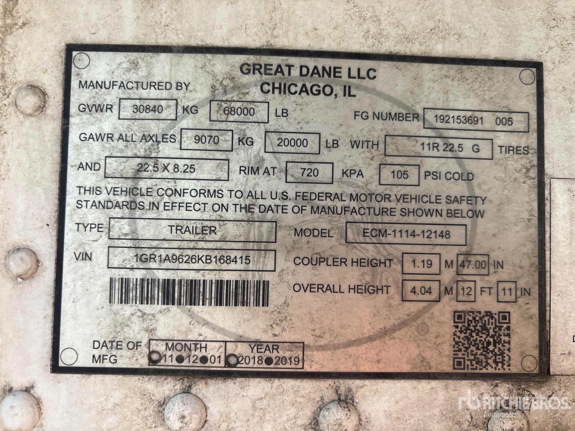 2019 Great Dane ECM-1114-12148