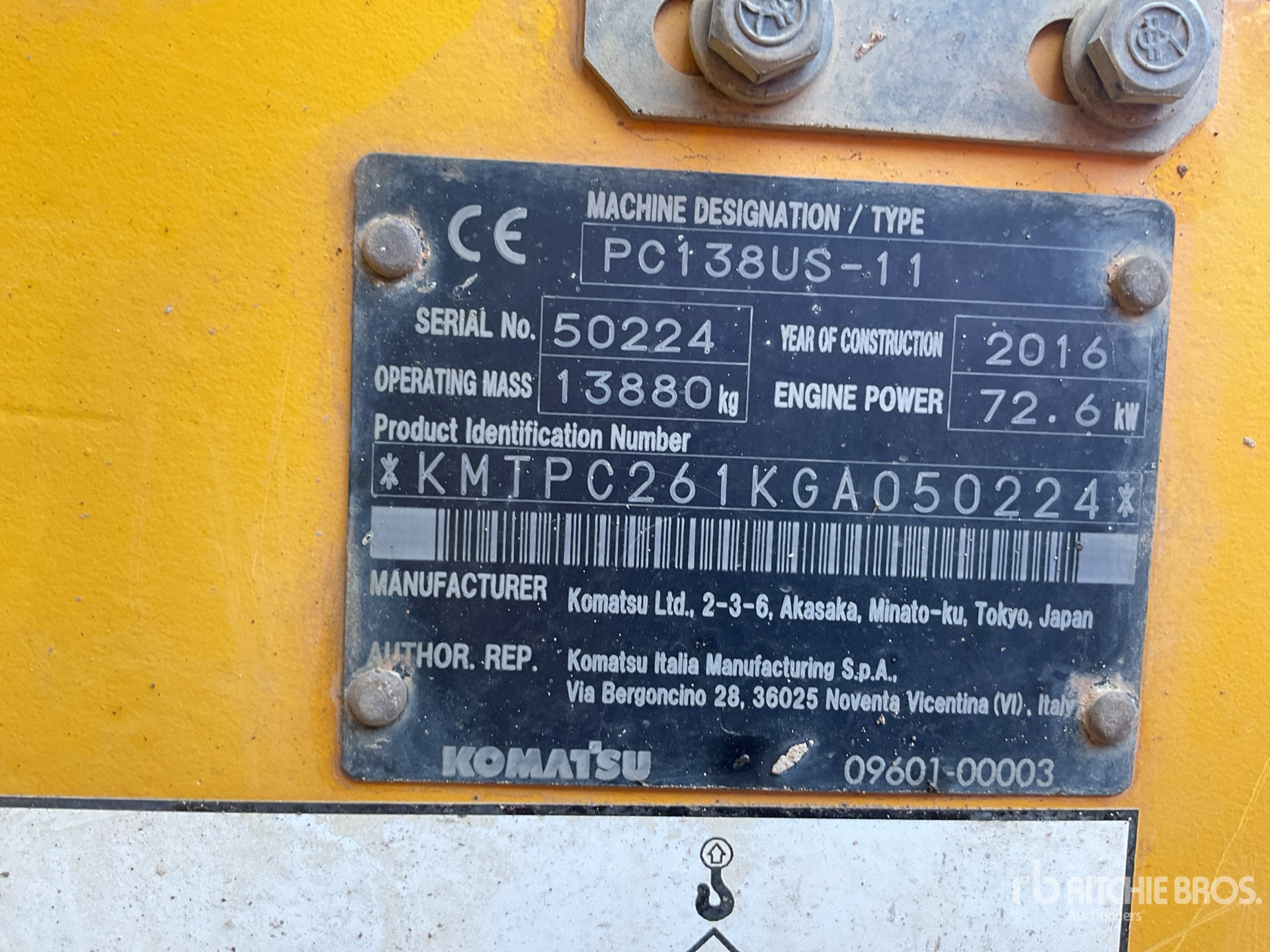 2016 Komatsu PC 138US-11
