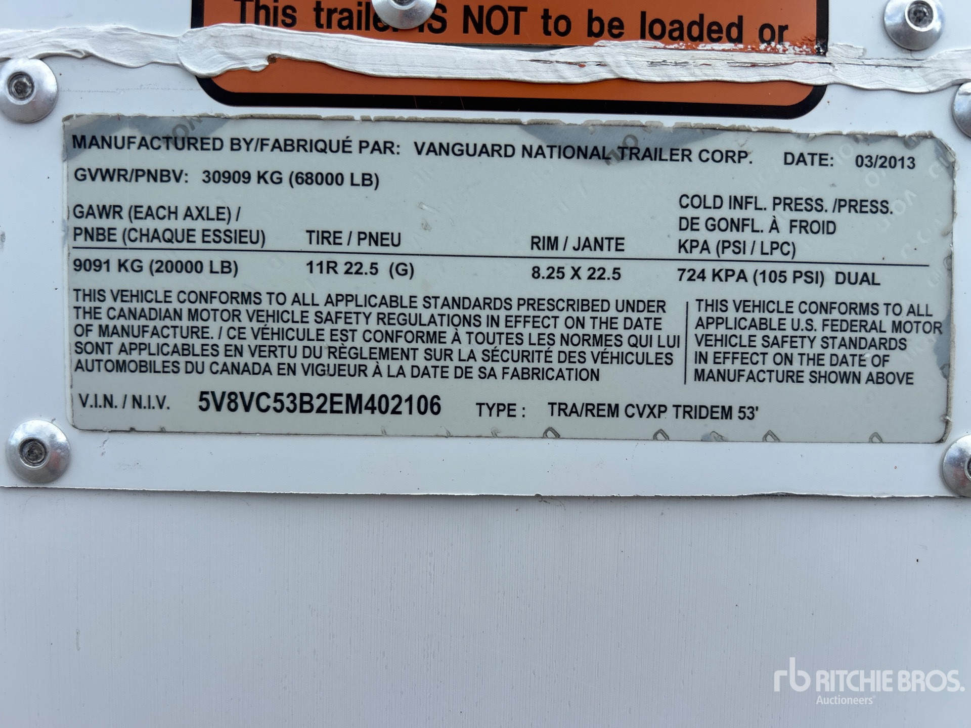 2014 Vanguard 53 FT X 102 IN TRI/A