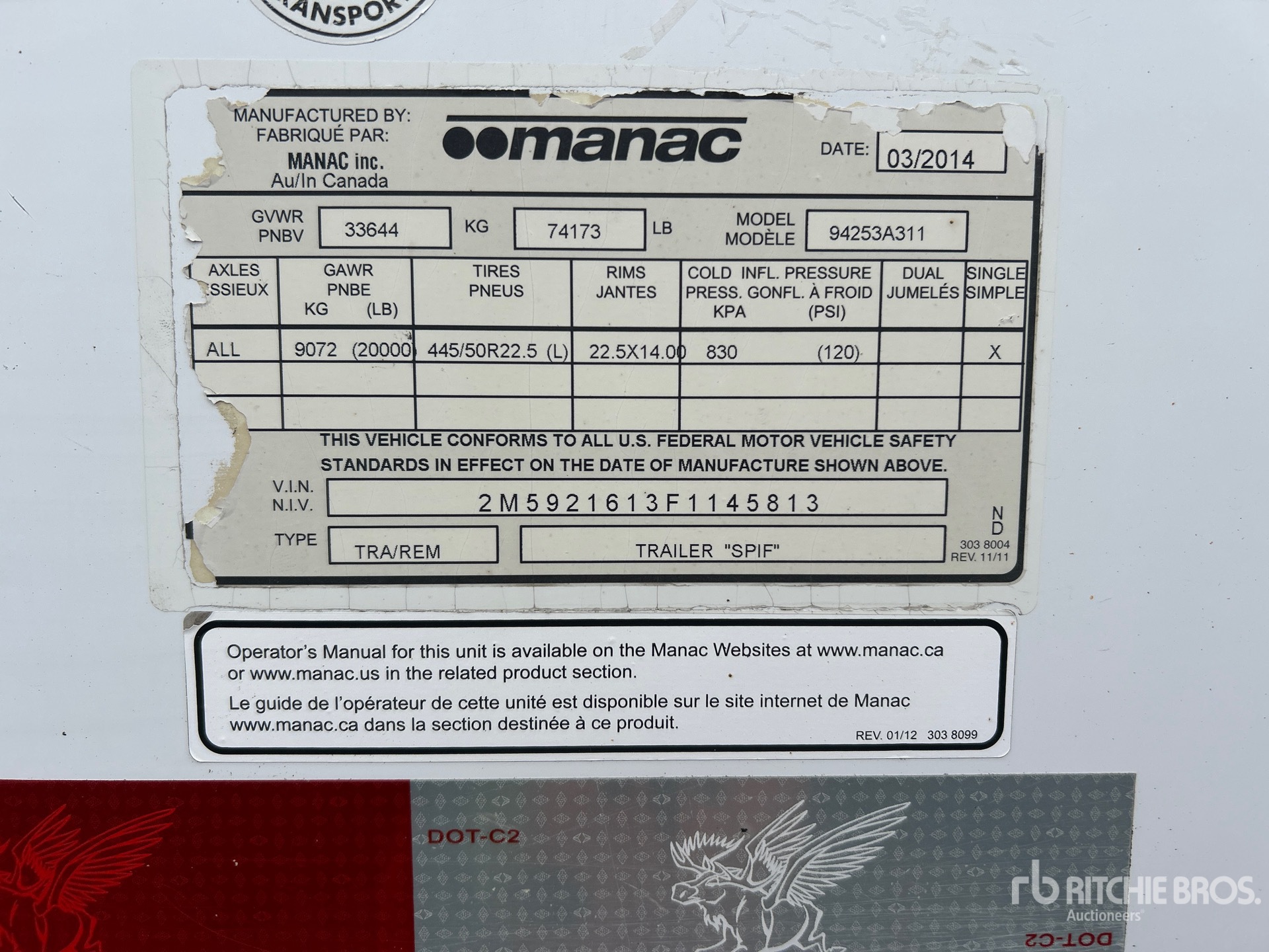 2015 Manac 53 ft T/A