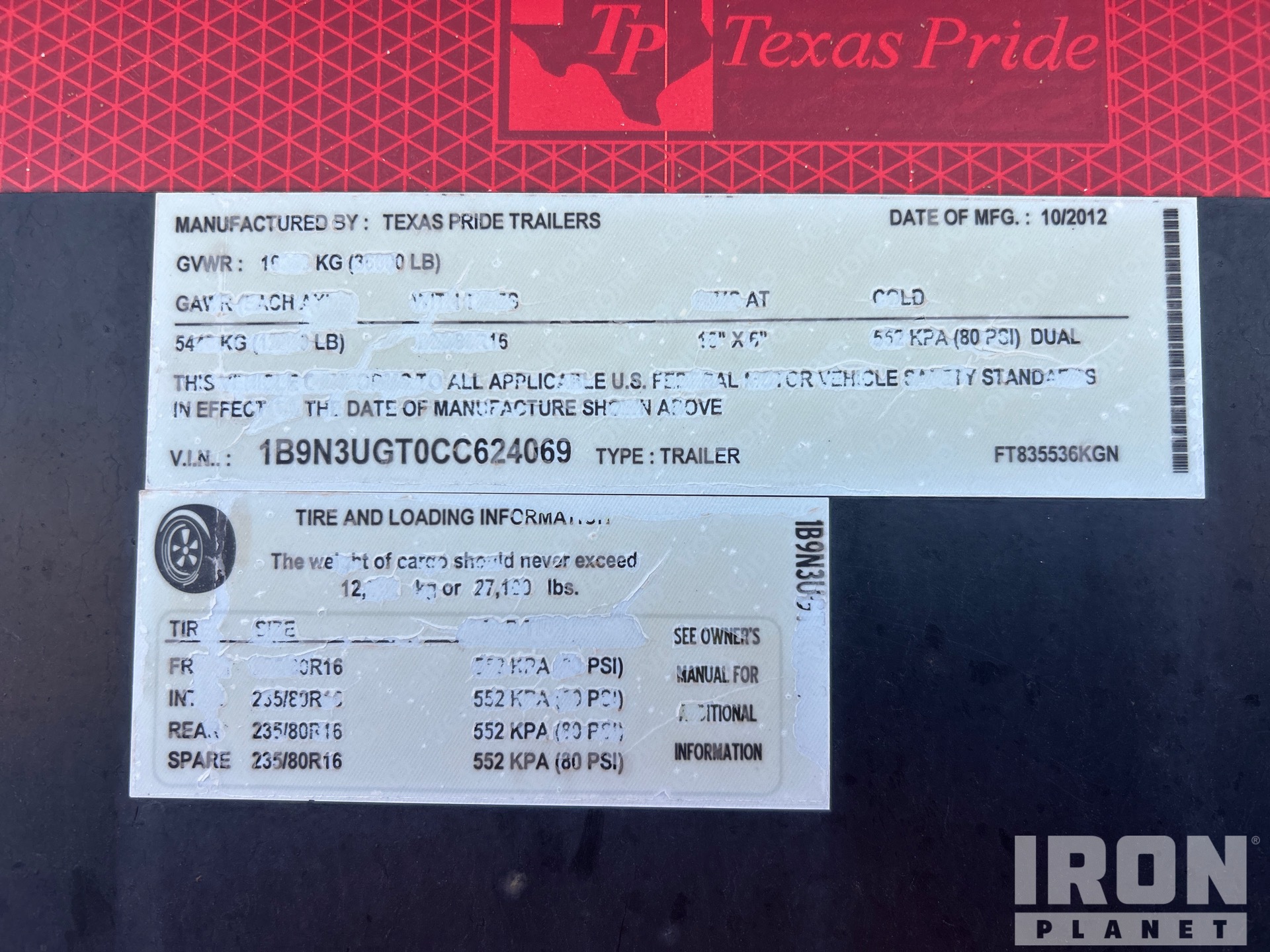 2012 Texas Pride 36600 LB 52 FT TRI/A FLATBED