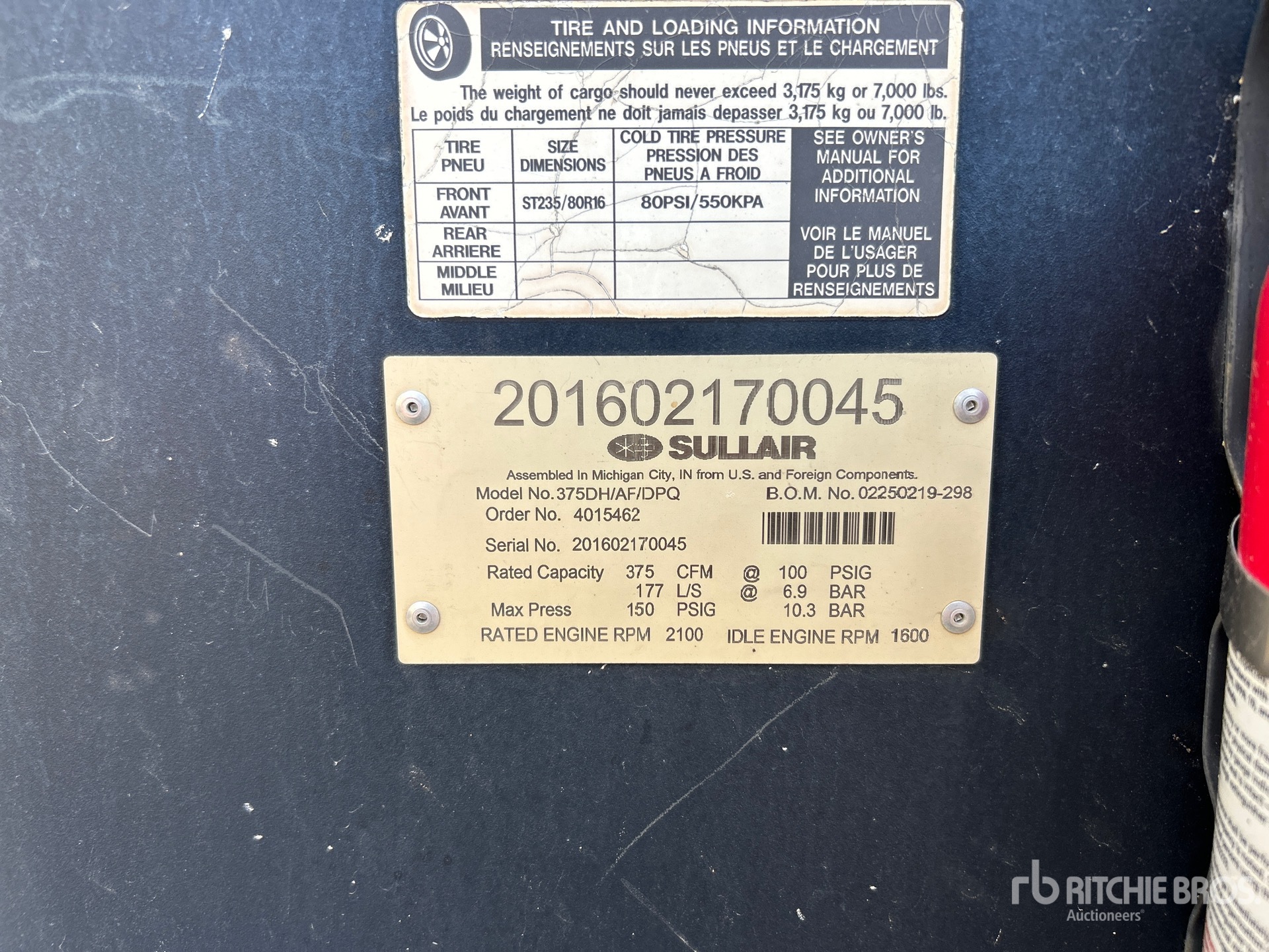 2016 Sullair 375DH/AF/DPQ