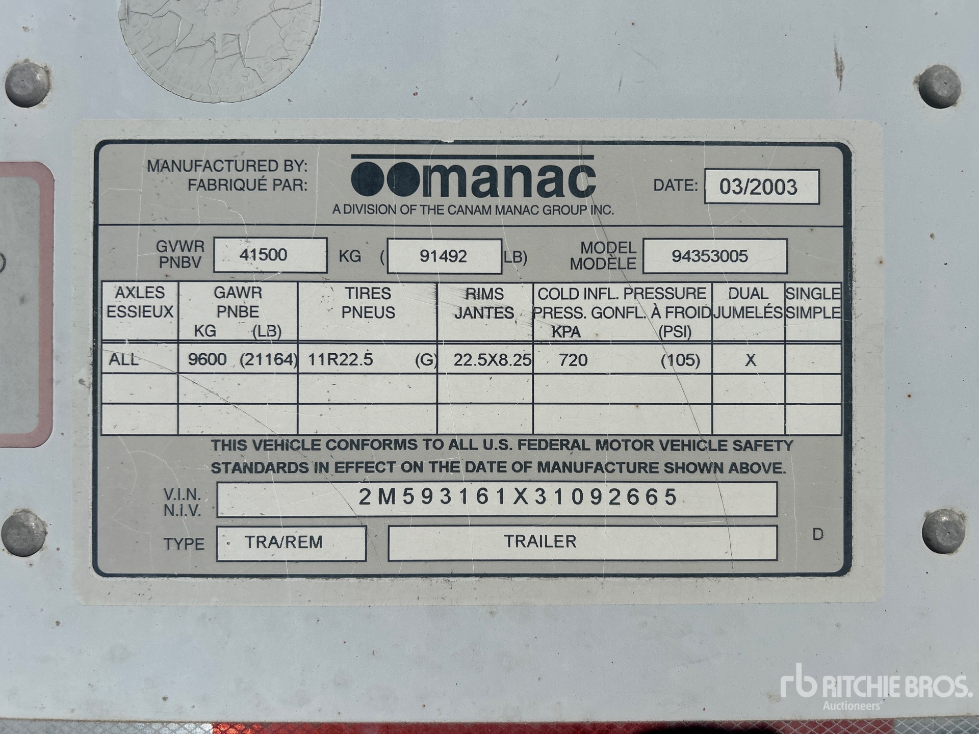 2003 Manac 53 FT X 102 IN TRI/A