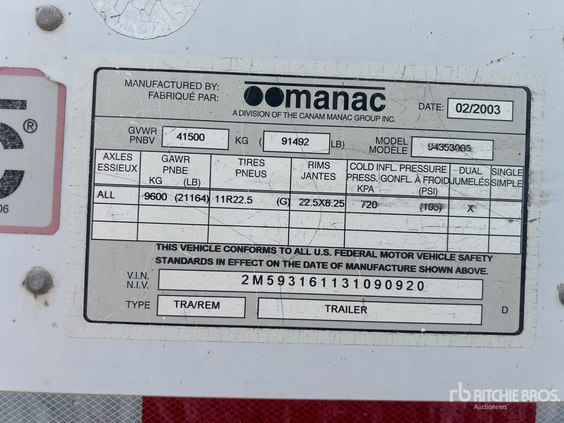 2003 Manac 53 FT X 102 IN TRI/A