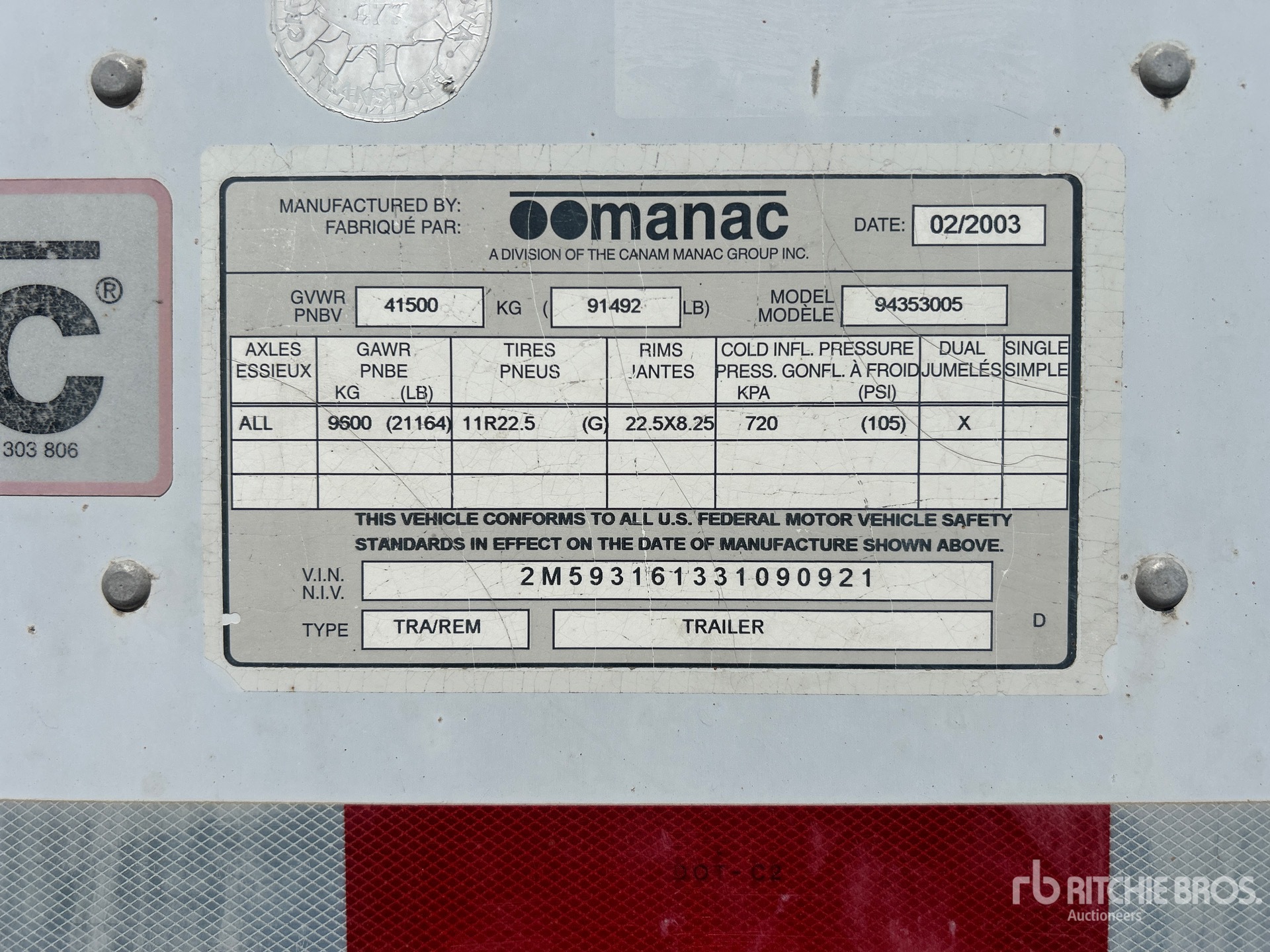 2003 Manac 53 FT X 102 IN TRI/A