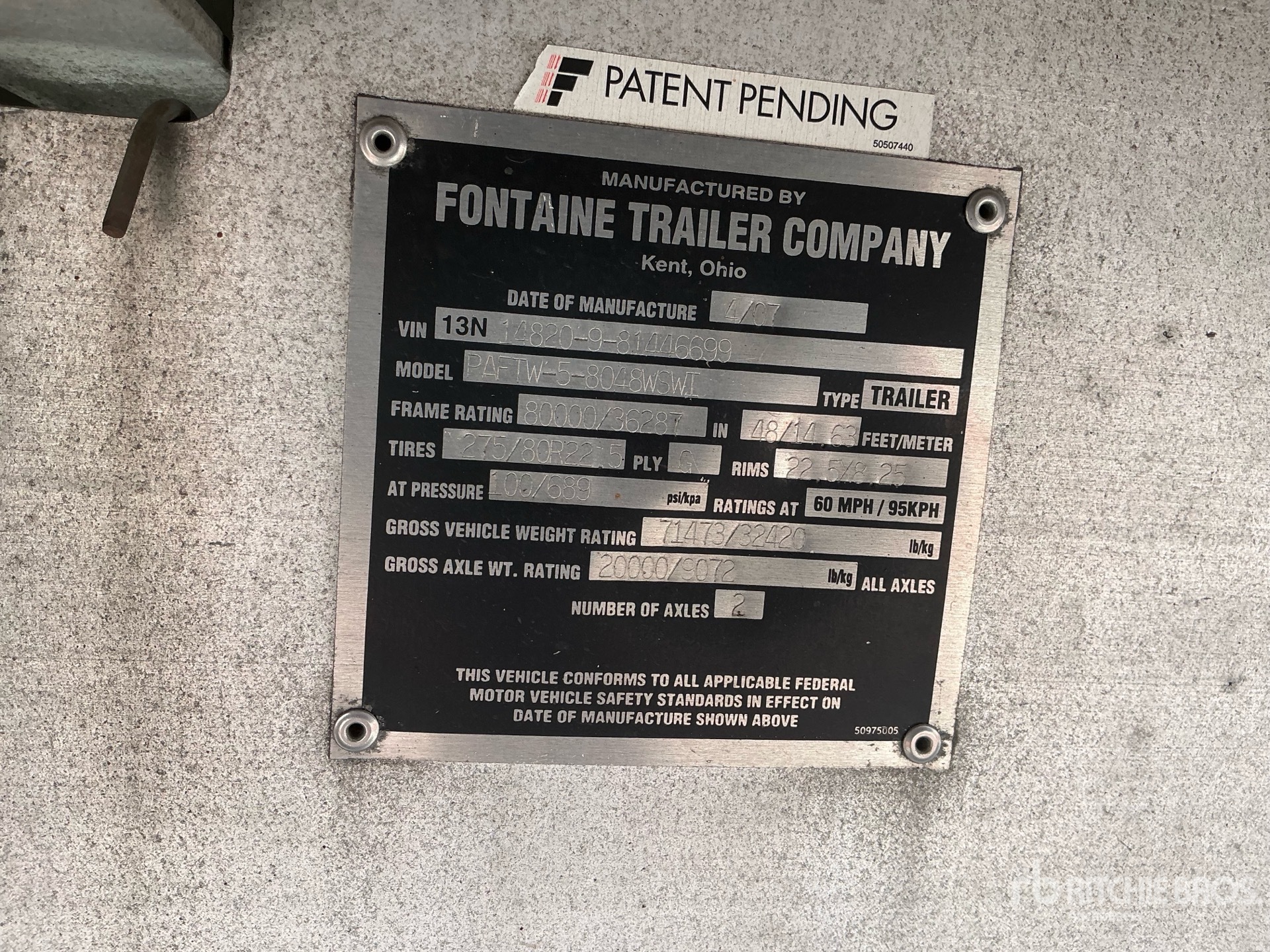 2008 Fontaine 20000 lb 48 ft T/A