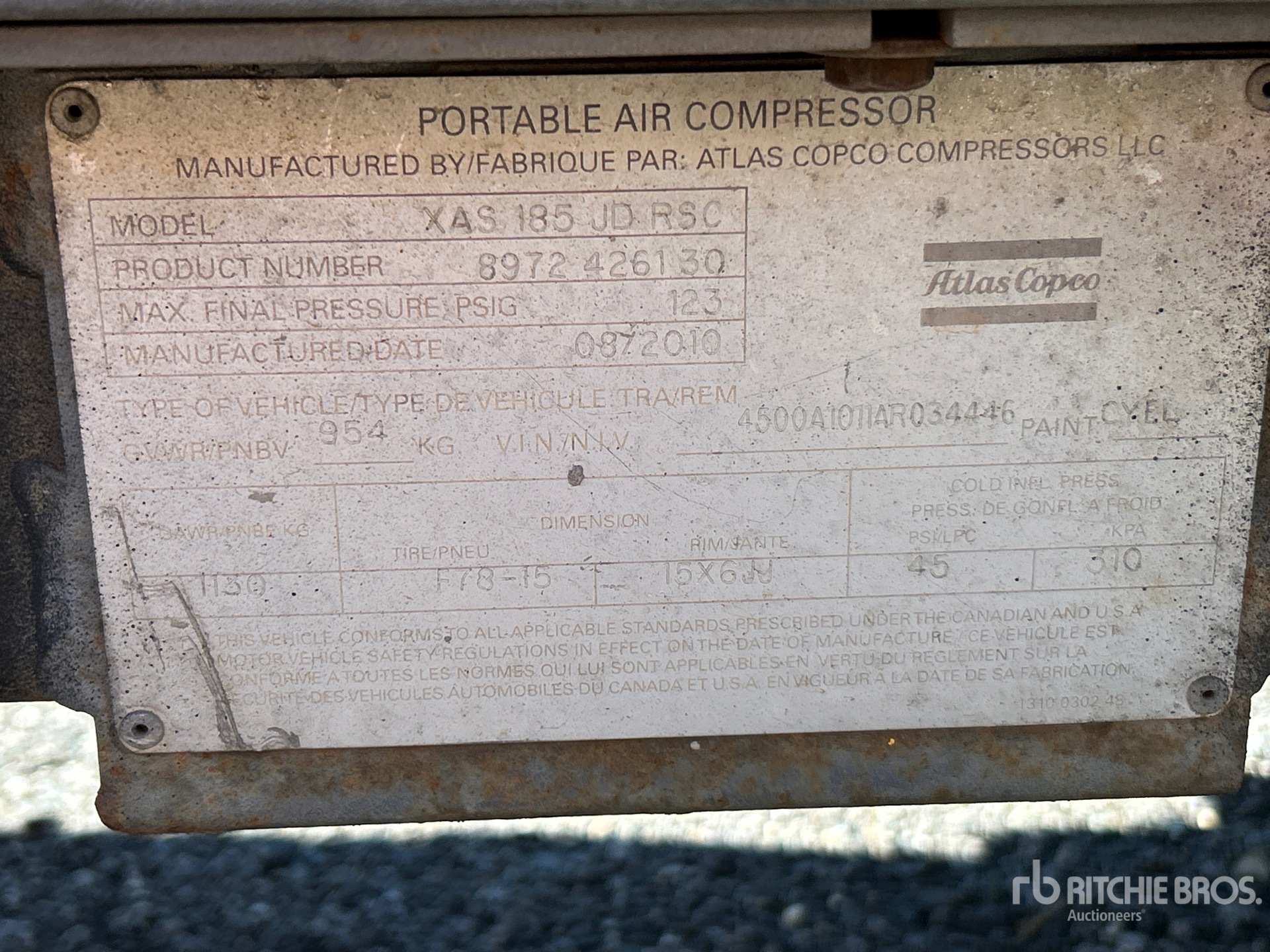2010 Atlas Copco 185 CFM MOBILE
