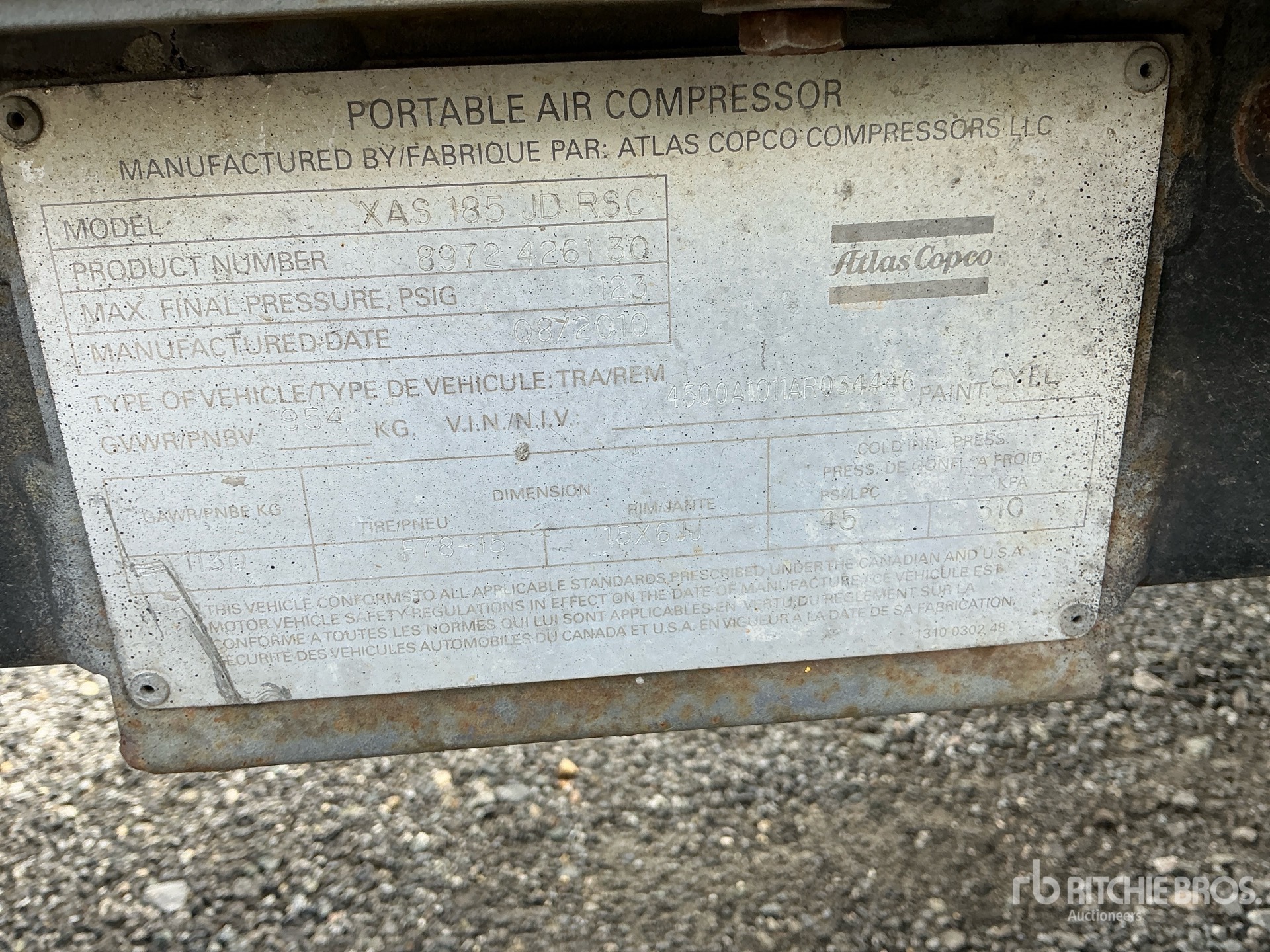 2010 Atlas Copco 185 CFM MOBILE